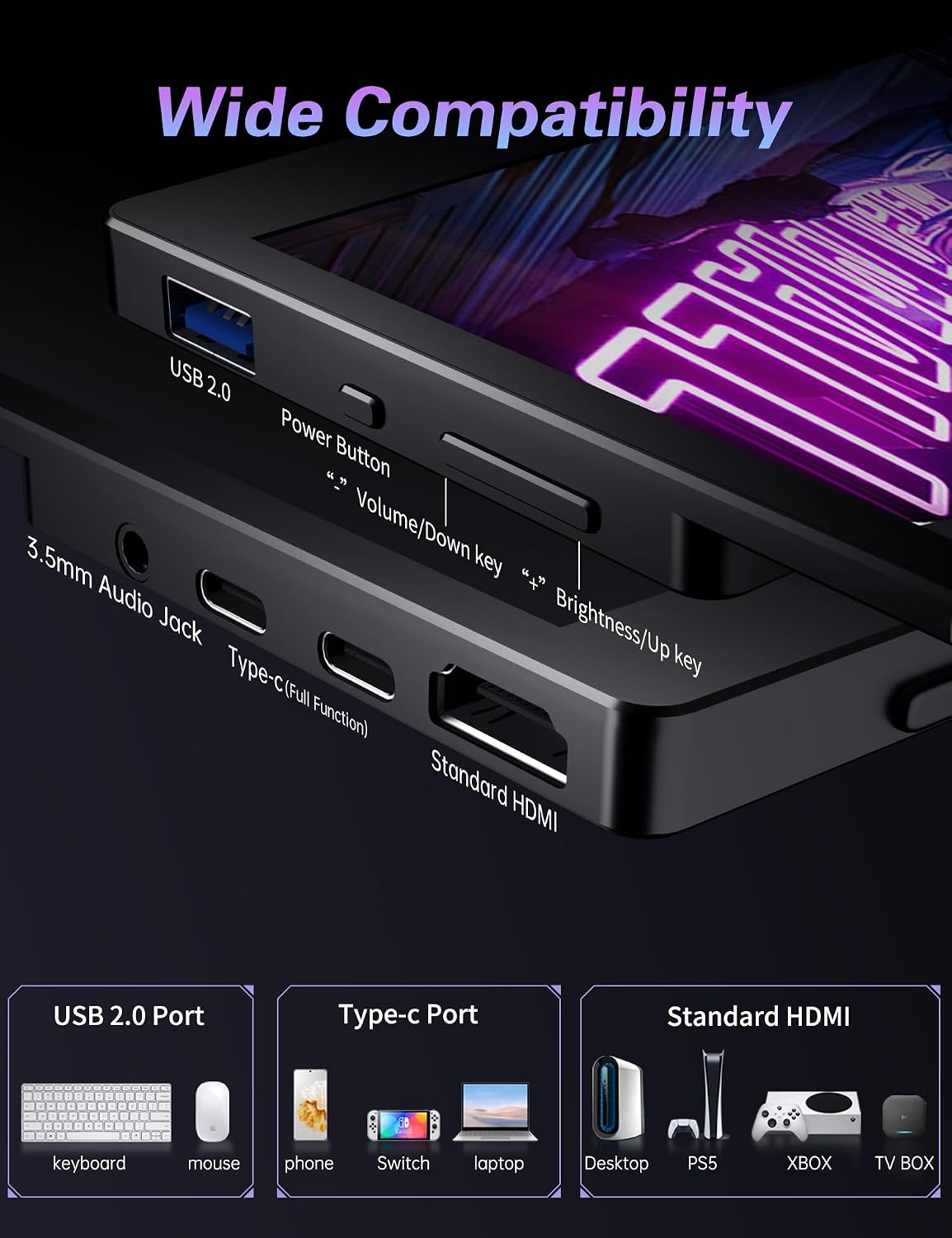 CAPERAVE Portable Monitor 17.3' 144Hz, FHD 100% sRGB HDR Portable Gaming Monitor, Travel Monitor with Kickstand & Speakers, USB-C HDMI External Screen for Laptop Mac Xbox Switch PS5/4