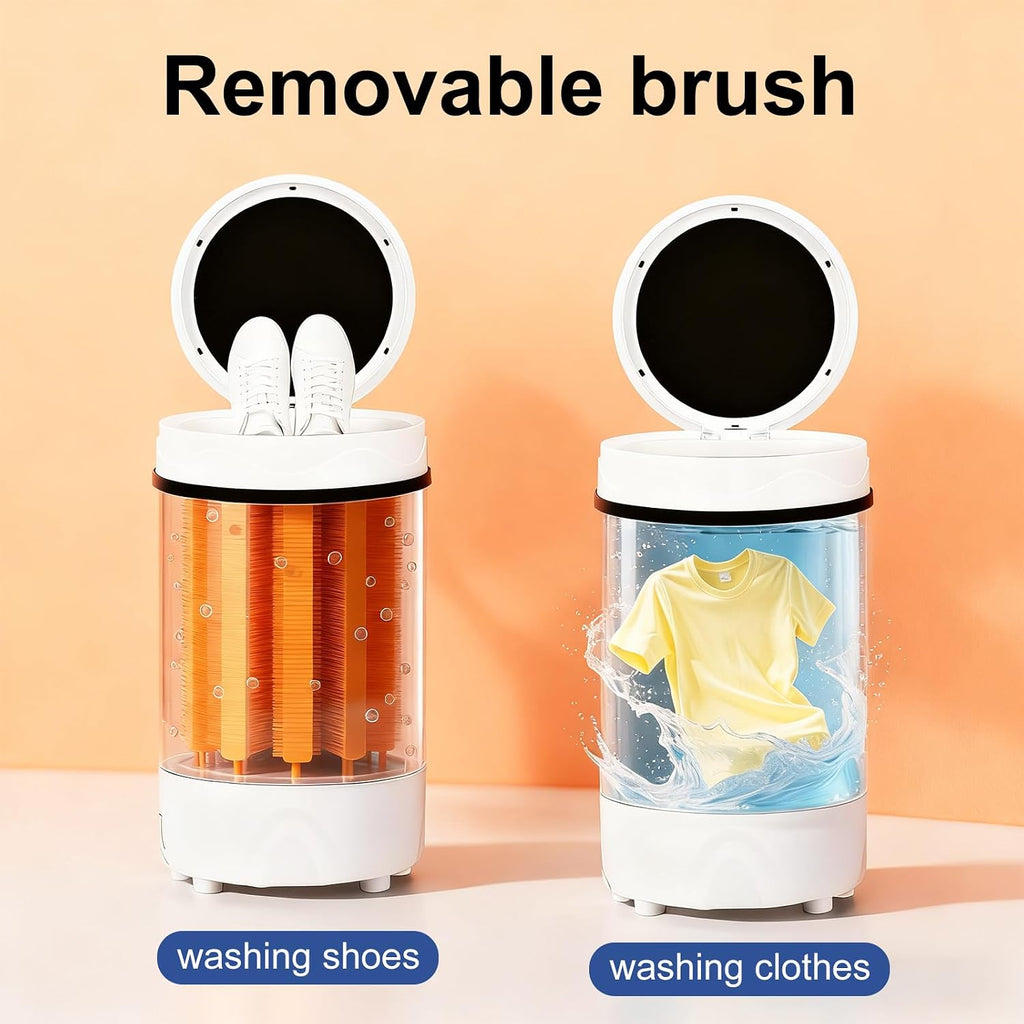 Portable Shoes Washing Machine - Compact 15'×15'×24' Mini Washer with Removable PA Soft Brush for Shoes, 7kg Lightweight with Handle, 3 Functions: Wash Shoes/Clothes and Spin-Dry;Knob Operation