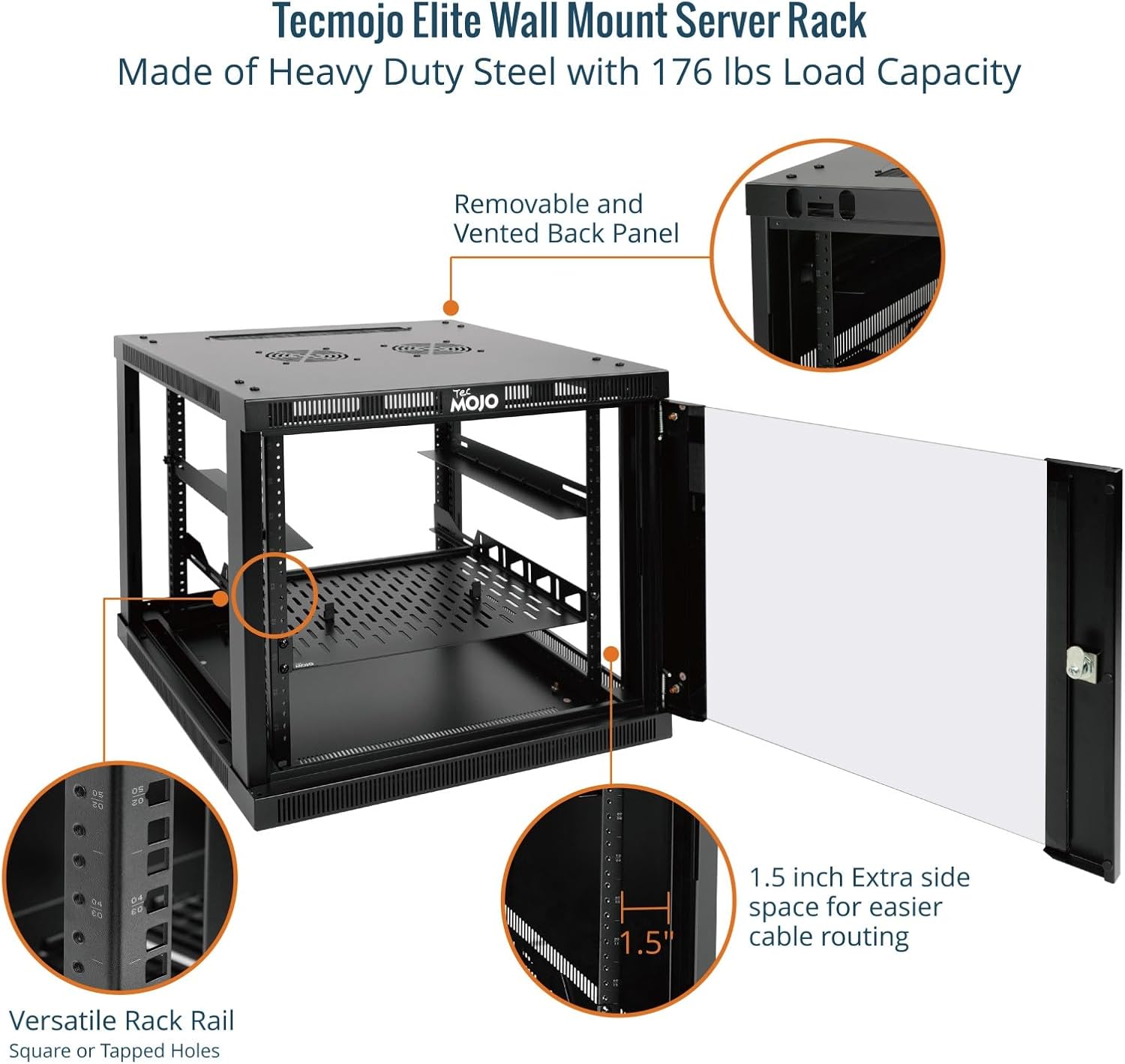 Tecmojo 9U Wall Mount Rack Cabinet, Heavy-Duty 176 Lbs High Load Capacity, 19' Enclosed Server Network Rack with Glass Door, 17.7' Deep – Elite Collection