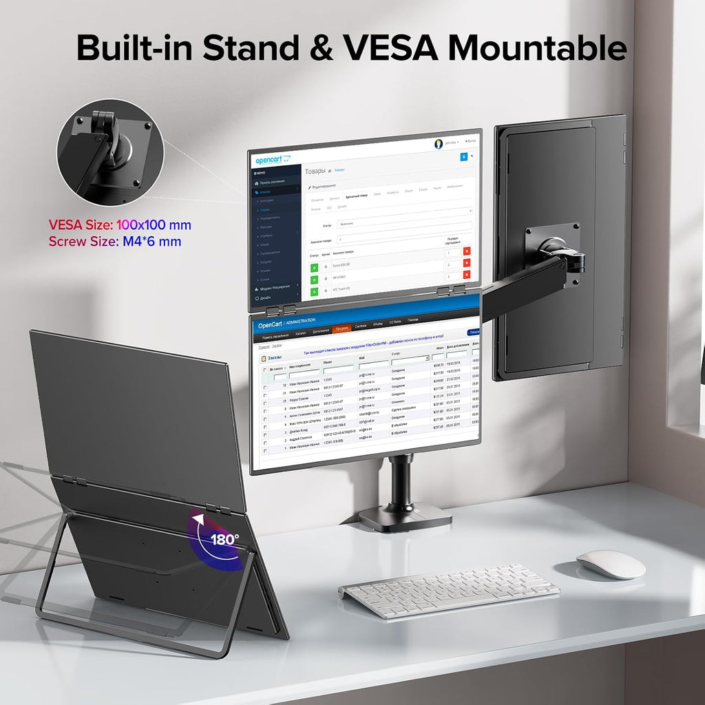 UPERFECT Delta 23.8' 100Hz Portable Dual Monitor for Laptop Screen Extender, 1080P HDR 360° Folding Stacked Triple Monitor with Stand & VESA for Laptop PC Phone Game Console (No Driver Needed)