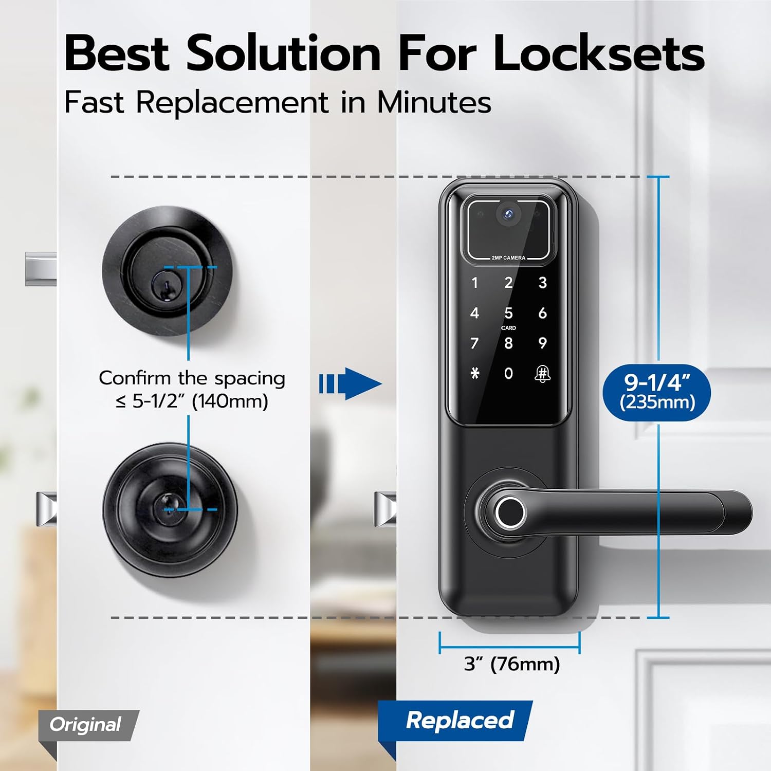 WiFi Video Smart Door Lock with Camera & Doorbell, Keyless Entry Fingerprint Lock with Handle for Front Door, Nyboer Keypad Electronic Digital with Rechargeable Lithium Battery, Easy Installation
