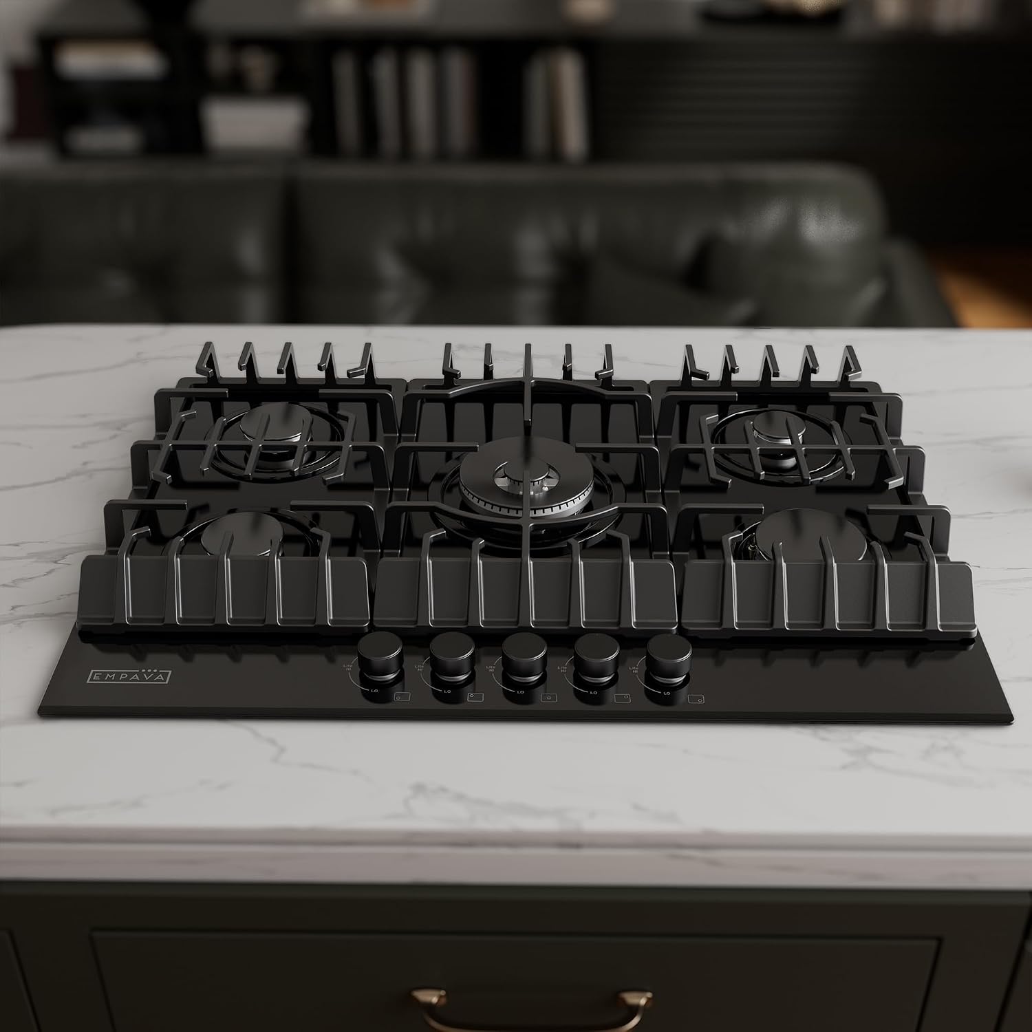 Empava 30 in. Gas Stove Cooktop 5 Italy Sabaf Sealed Burners NG/LPG Convertible in Black Tempered Glass