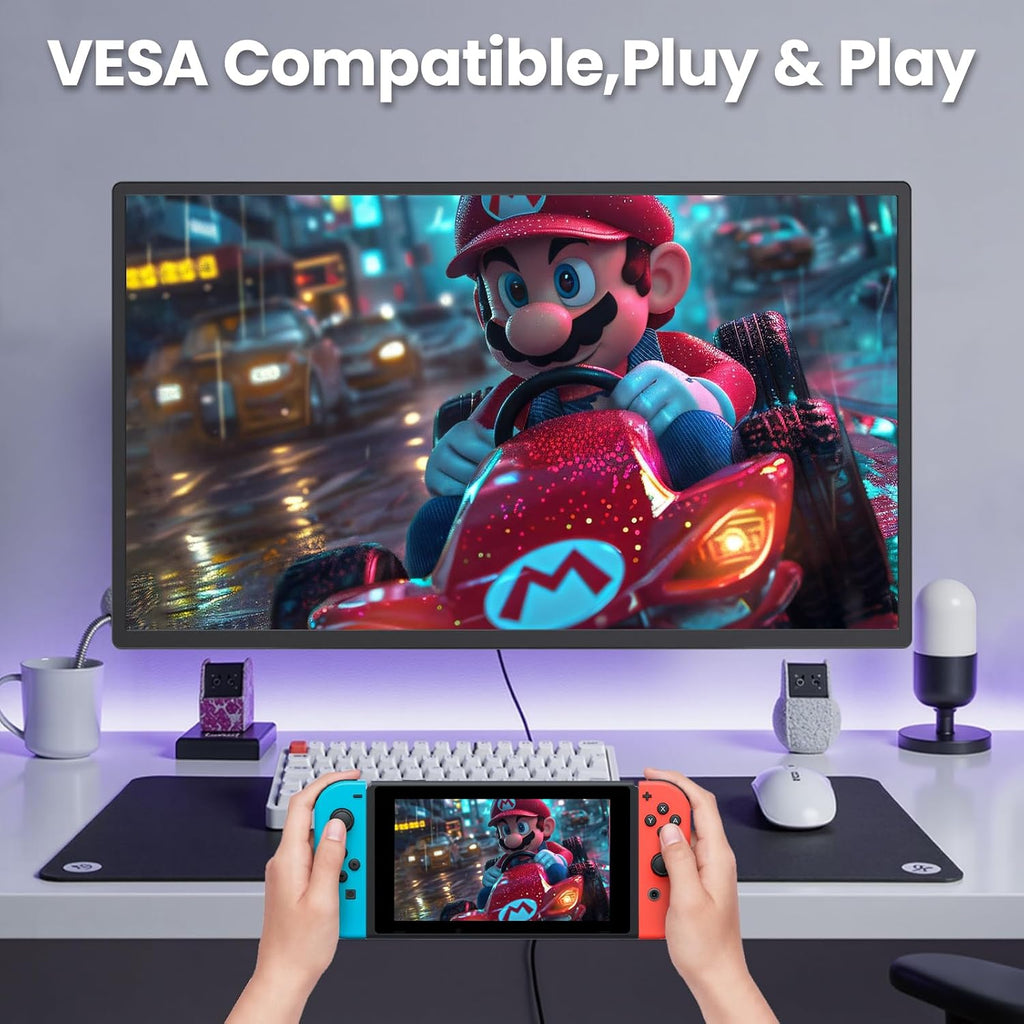 2K 180Hz Portable Monitor,23.8' 2560x1440 QHD 120% SRGB IPS FreeSync Gaming Moniter USB-C HDMI Large Work Home Office Second Monitor VESA Mountable, Adjustable Tilt & Height for Laptop, PS4,Xbox