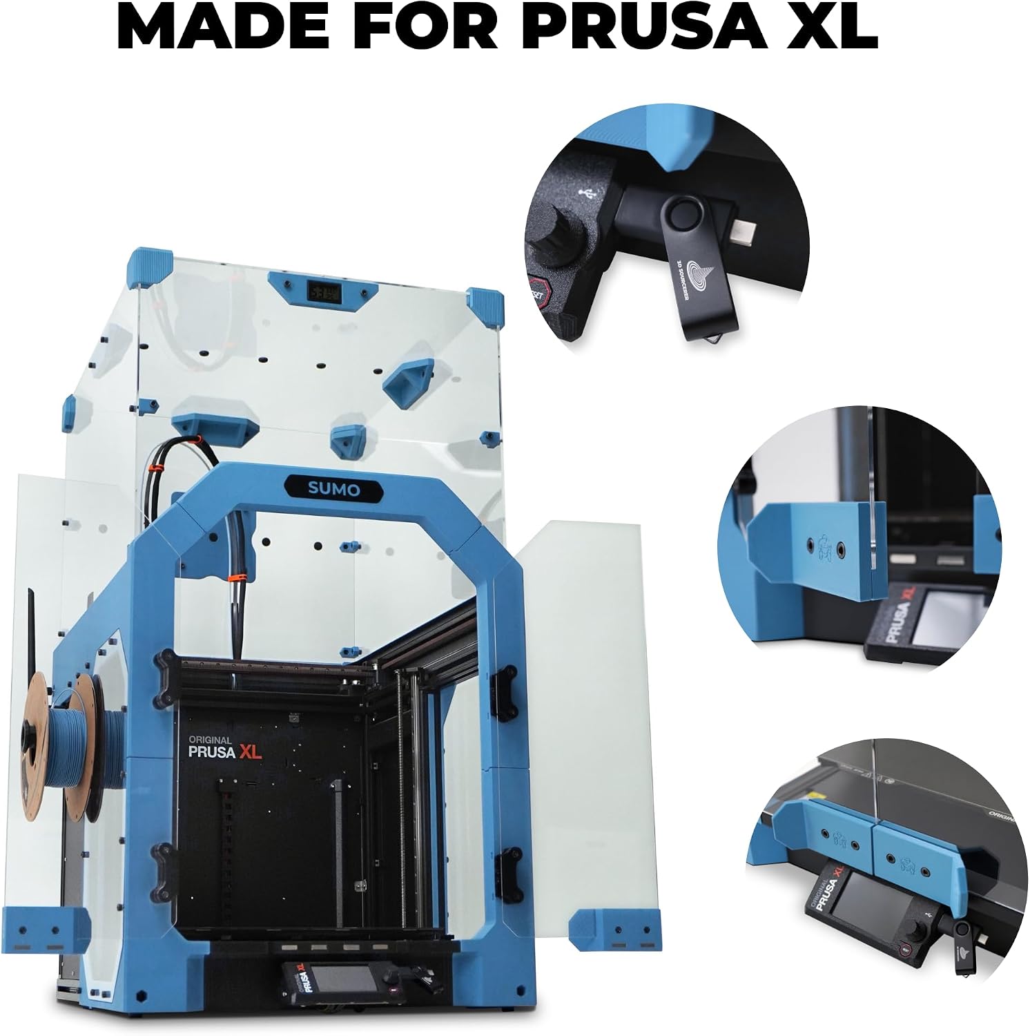 Sumo 3D Printer Enclosure Kit for The Prusa XL - Includes Plexiglass/Acrylic, Fasteners, Hex Rods, Magnets & Hygrometer (Tinted) - Printed Parts Not Included