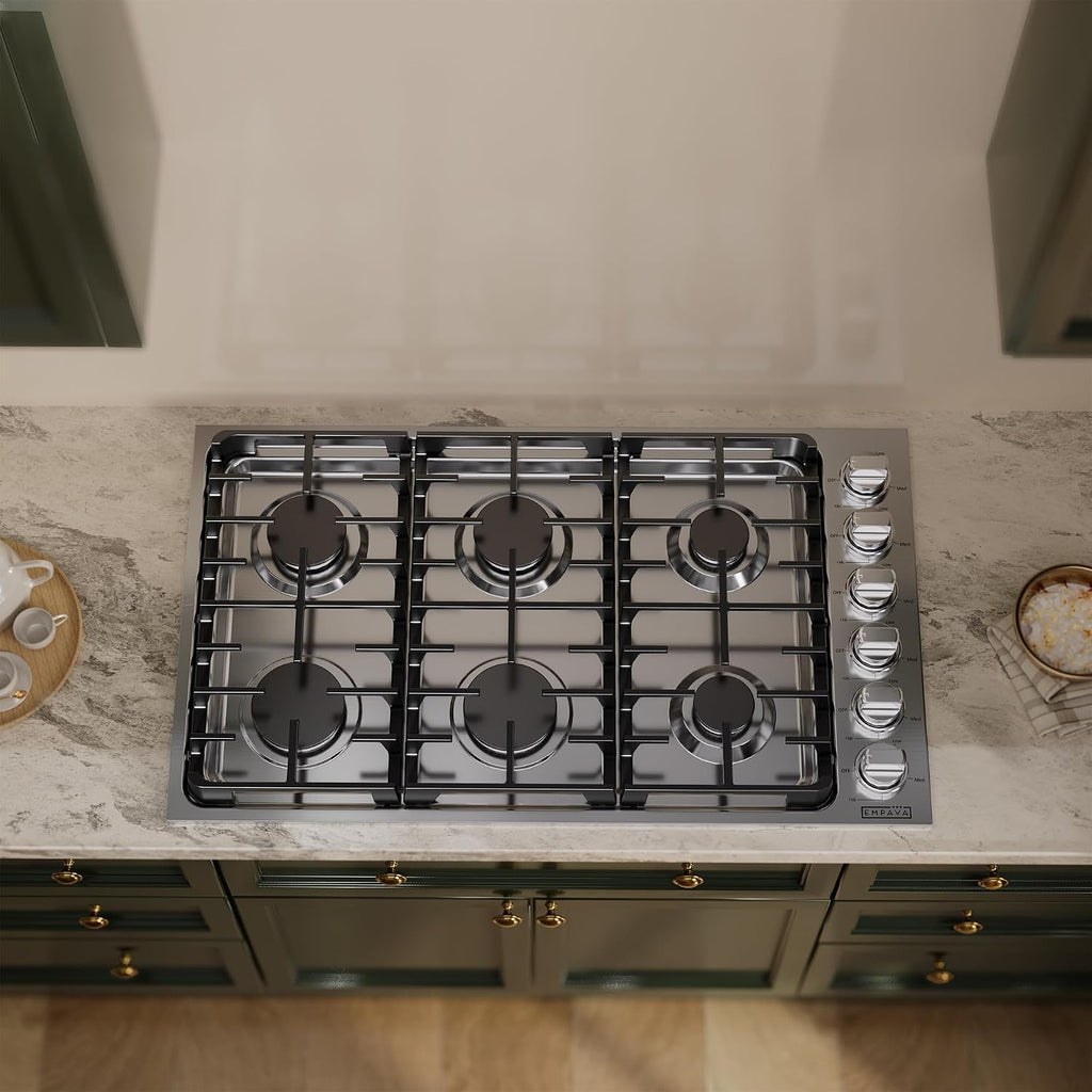 Empava 36 in. Gas Stove Cooktop 6 Italy Sabaf Sealed Burners NG/LPG Convertible in Stainless Steel