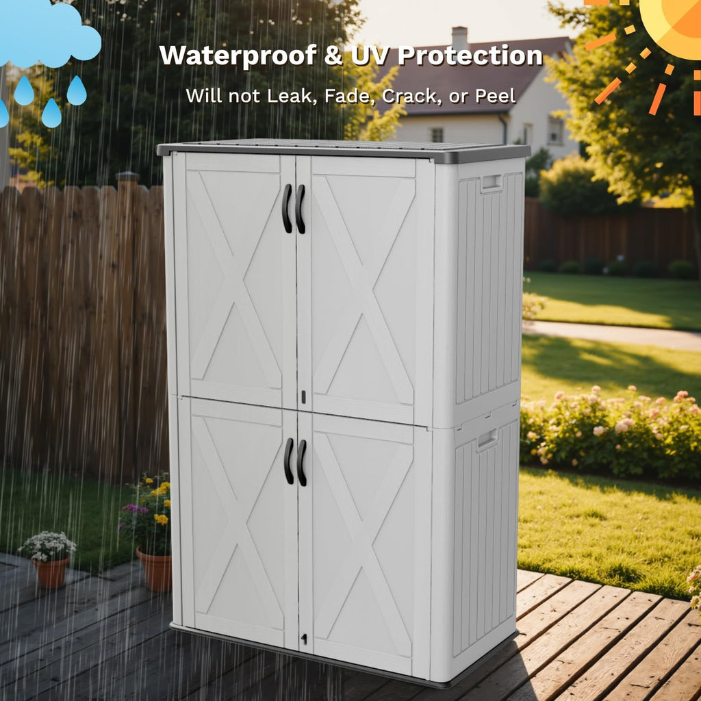 Patiowell 50 Cu.ft Outdoor Storage Cabinet with Lockable Door, Waterproof Horizontal Storage Shed for Tools and Patio Furniture, All-Weather Resin Shed Easy Assemble for Pool or Backyards, White