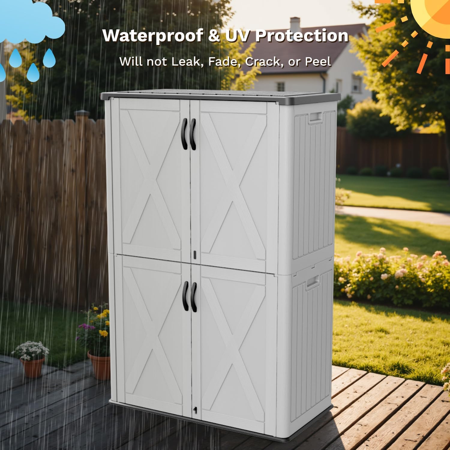 Patiowell 50 Cu.ft Outdoor Storage Cabinet with Lockable Door, Waterproof Horizontal Storage Shed for Tools and Patio Furniture, All-Weather Resin Shed Easy Assemble for Pool or Backyards, White