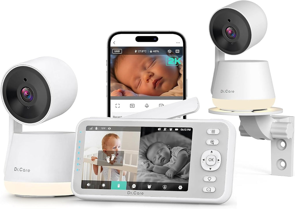 Dr.Care LumiView Smart WiFi Baby Monitor with 2 Cameras - 5' 1080P FHD & 2K Camera App Control, Privacy Mode, 5000mAh Removable Battery, Cry & Motion Alerts, HD Night Vision, Multi-User,1279ft Rang