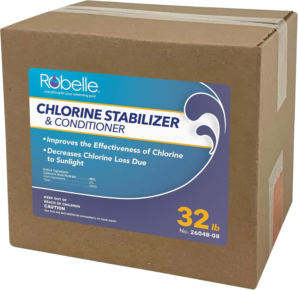Robelle 32-Pounds Premium Chlorine Stabilizer and Conditioner, Concentrated Cyanuric Acid for Pools, Pool Stabilizer, Helps Chlorine Last Longer
