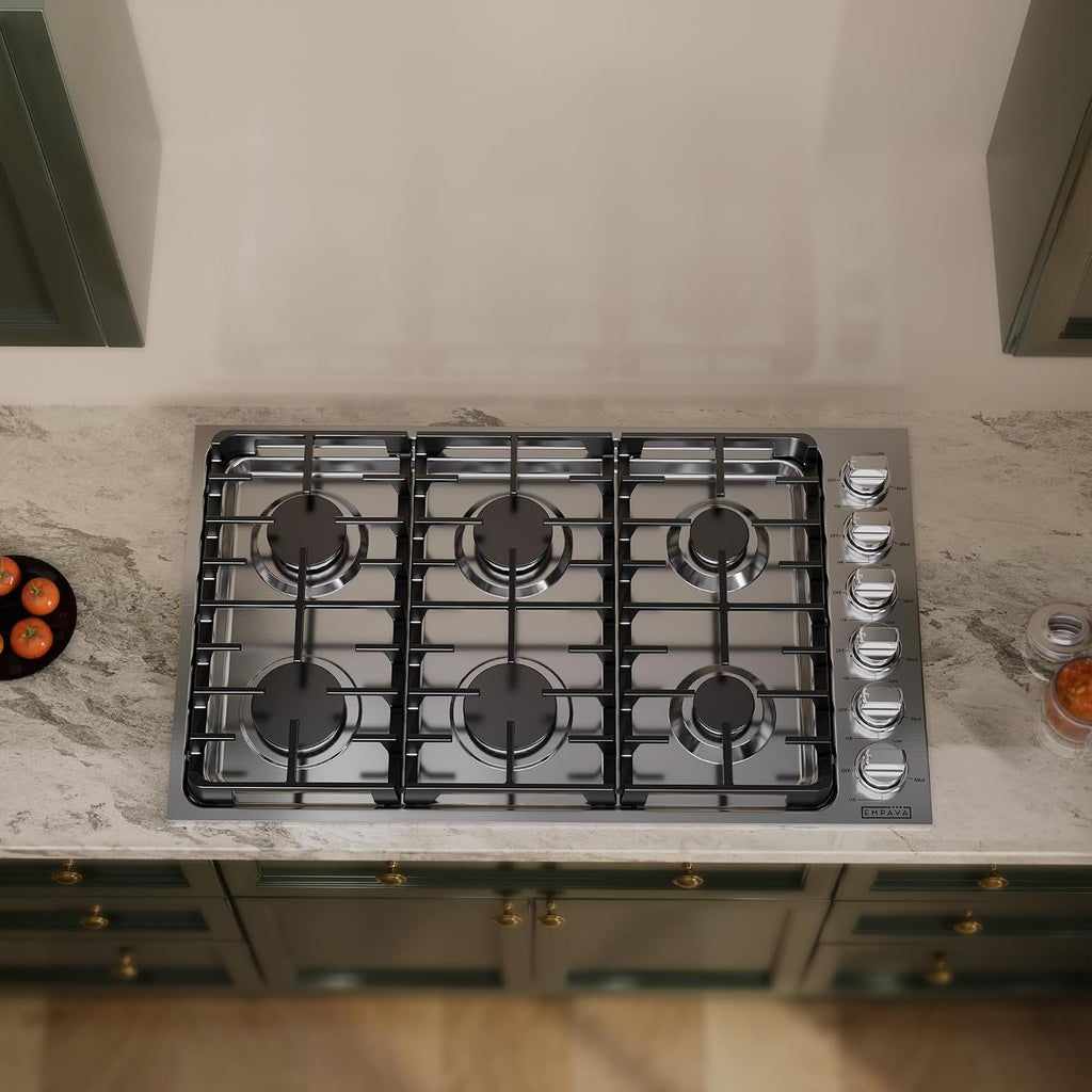Empava 36 Inch Gas Cooktop,6 World-Class SABAF Burners Made in Italy,Stainless Steel Stove Top Bulit-in,Certified by CSA,for Homes, kitchens