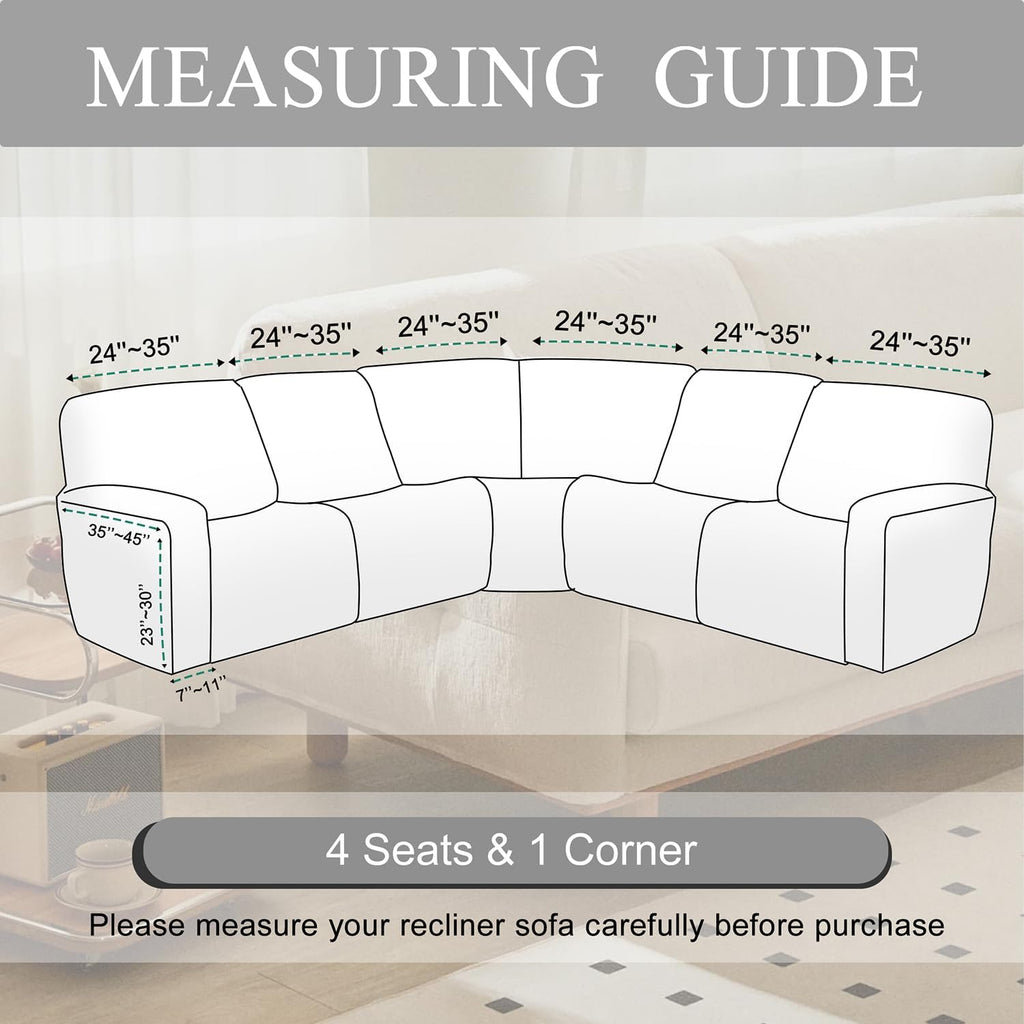 HDCAXKJ Reclining Sectional Couch Covers Velvet L Shaped Sectional Sofa Cover Washable Stretch Soft Corner Recliner Slipcover with Non-Slip Elastic Bottom (5 Seat Recliner Couch, Air Gray)