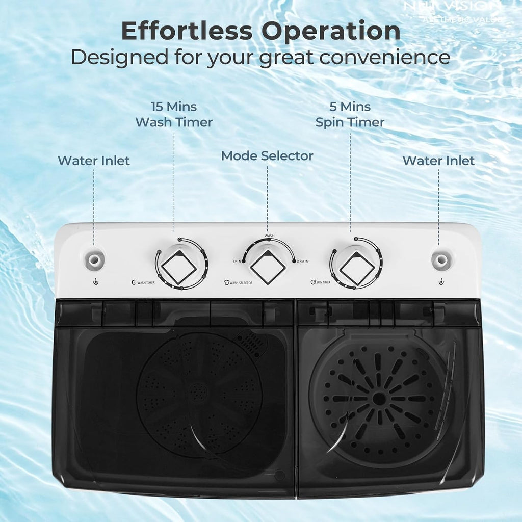 Giantex Portable Washing Machine, 20 LBS Washer & Spinner Combo with Built-in Drain Pump & Time Control, Compact Twin Tub 12 LBS Washing & 8 LBS Spin Drying for Apartment Dorm RV (Black+White)