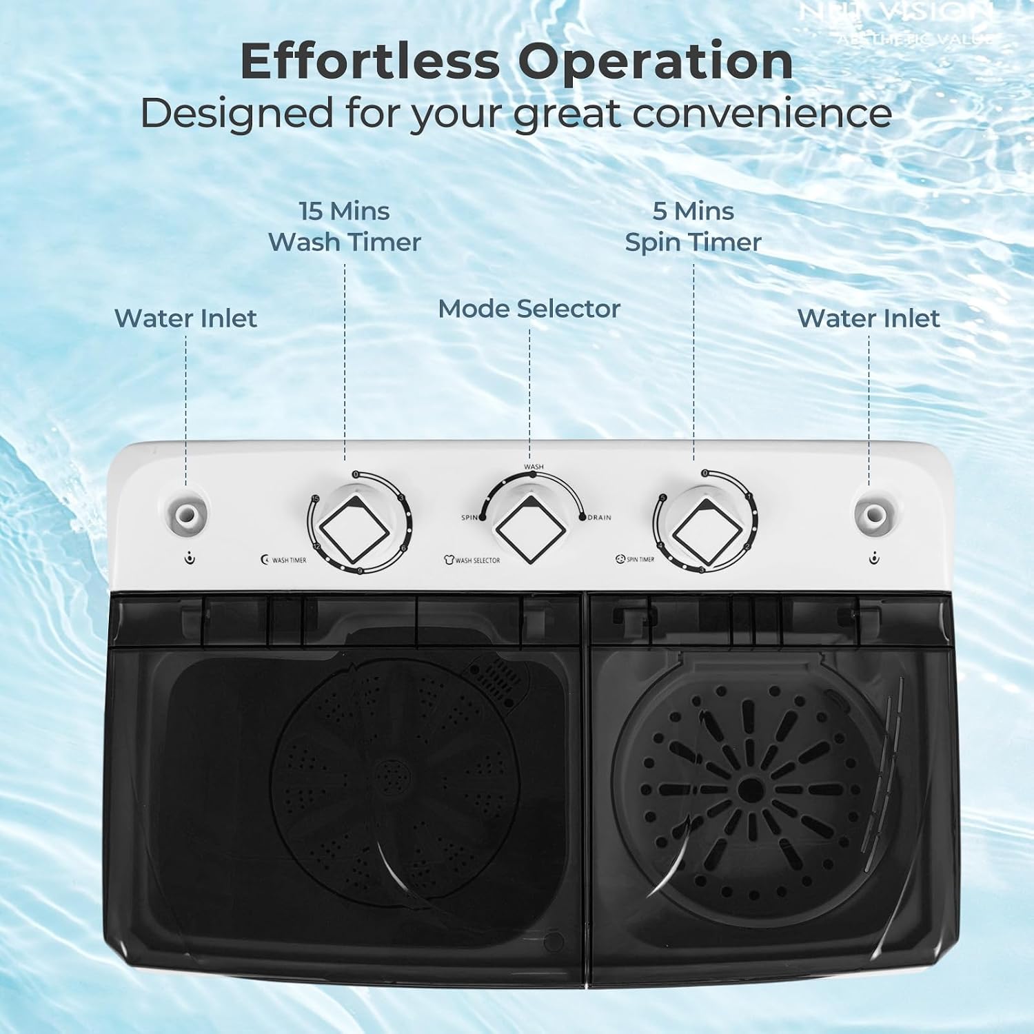 Giantex Portable Washing Machine, 20 LBS Washer & Spinner Combo with Built-in Drain Pump & Time Control, Compact Twin Tub 12 LBS Washing & 8 LBS Spin Drying for Apartment Dorm RV (Black+White)