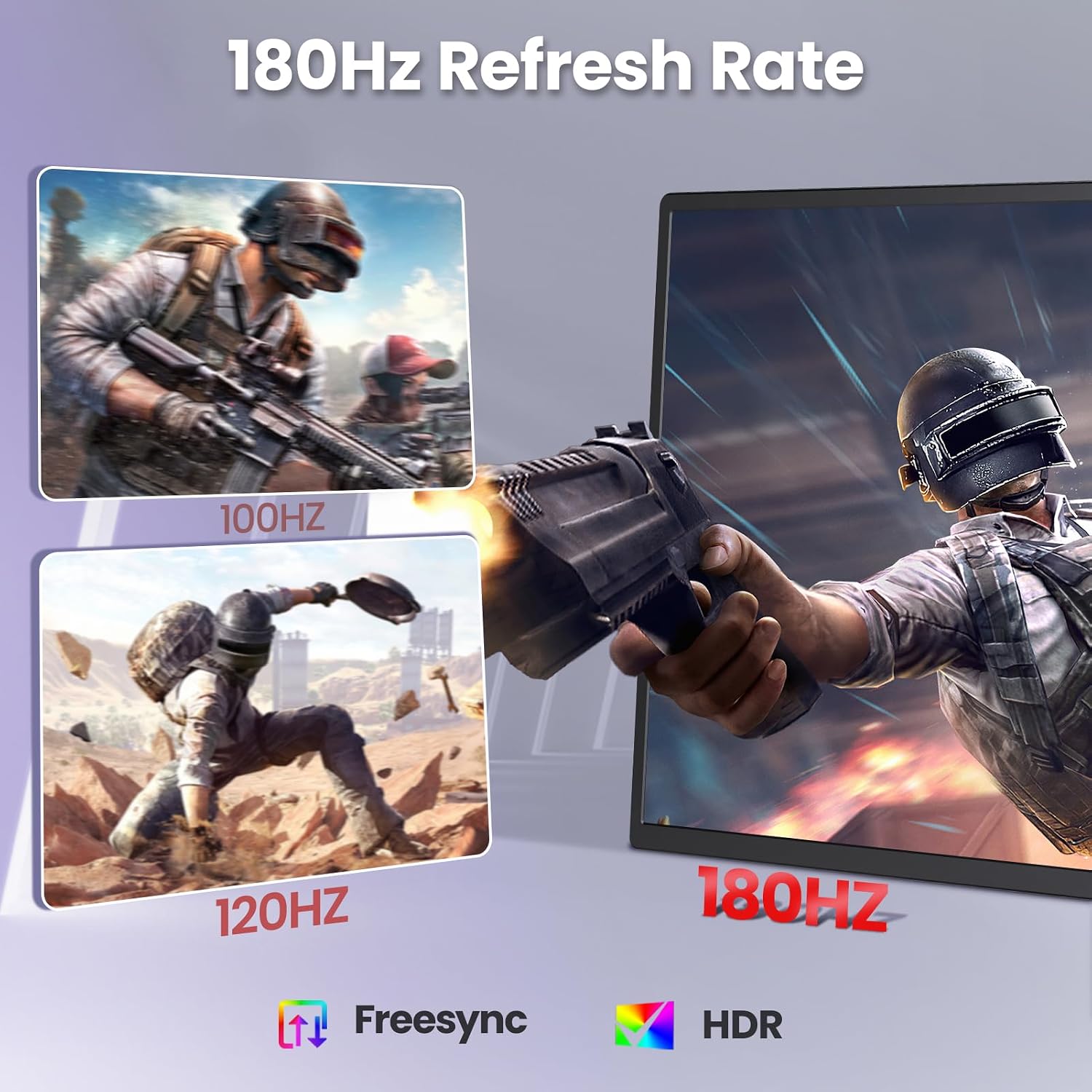 2K 180Hz Portable Monitor,23.8' 2560x1440 QHD 120% SRGB IPS FreeSync Gaming Moniter USB-C HDMI Large Work Home Office Second Monitor VESA Mountable, Adjustable Tilt & Height for Laptop, PS4,Xbox