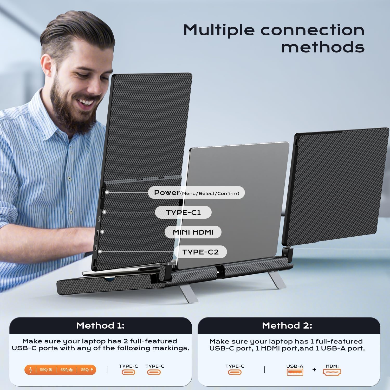 Laptop Screen Extender, 14' FHD 1080P Laptop Monitor Extender, Stretchable Base and Detachable Screen, Plug & Play, Triple Screen Extender Compatible with Windows, Mac, Chrome