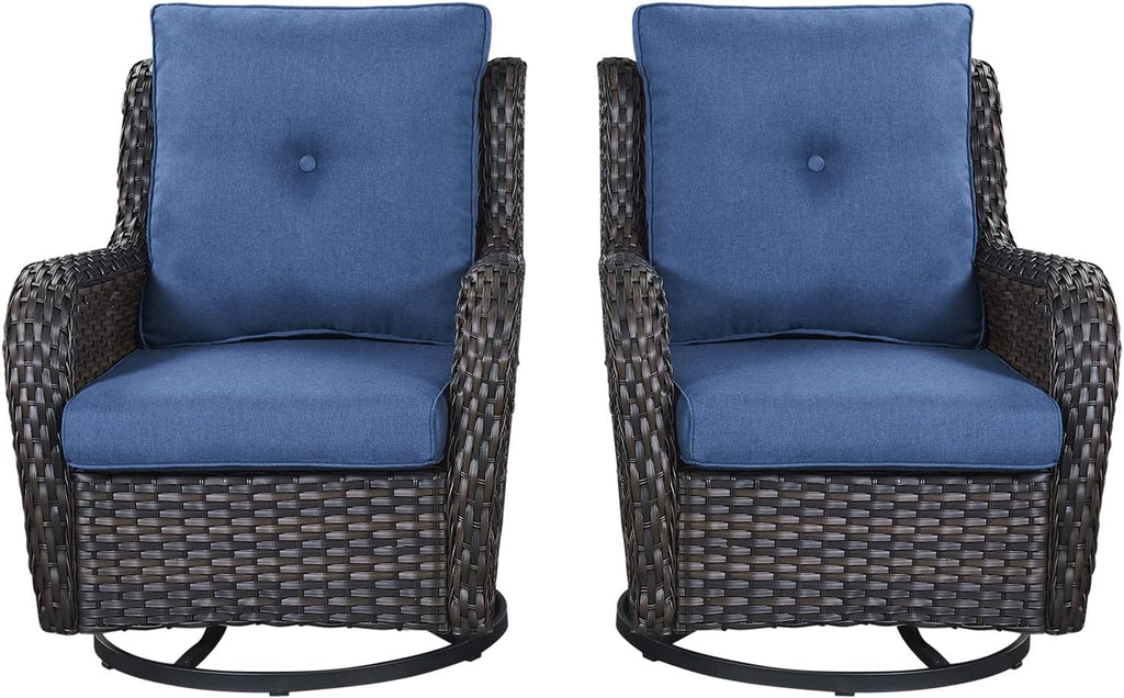 Rilyson Wicker Rocking Chair Swivel Chairs - 2 Piece Rocker Patio Chairs Set Rattan Rocking Chair for Outdoor Porch Deck Garden Backyard (Brown/Blue)