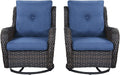 Rilyson Wicker Rocking Chair Swivel Chairs - 2 Piece Rocker Patio Chairs Set Rattan Rocking Chair for Outdoor Porch Deck Garden Backyard (Brown/Blue)