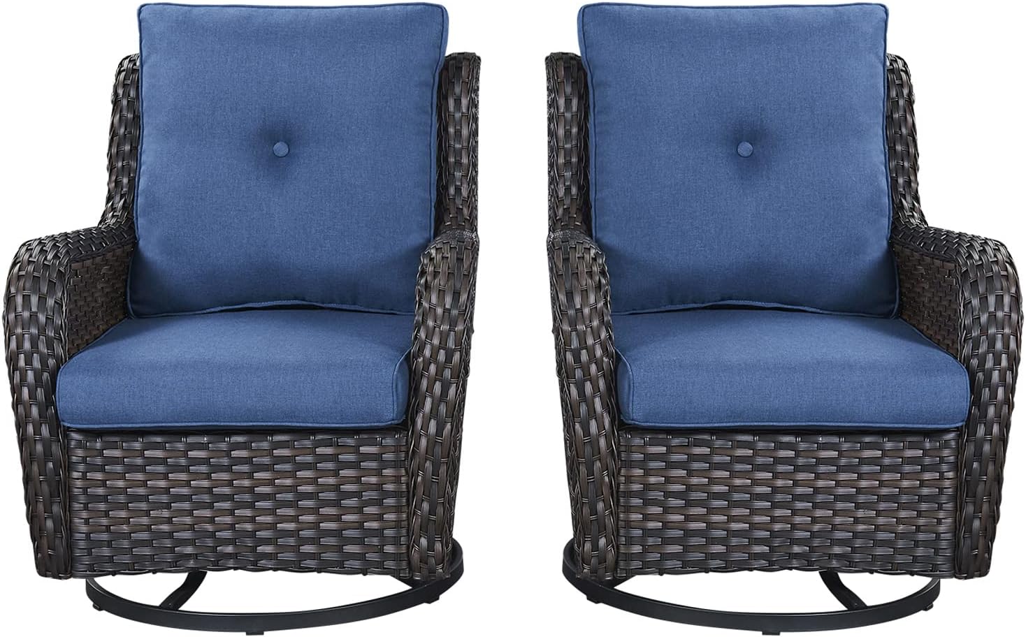 Rilyson Wicker Rocking Chair Swivel Chairs - 2 Piece Rocker Patio Chairs Set Rattan Rocking Chair for Outdoor Porch Deck Garden Backyard (Brown/Blue)