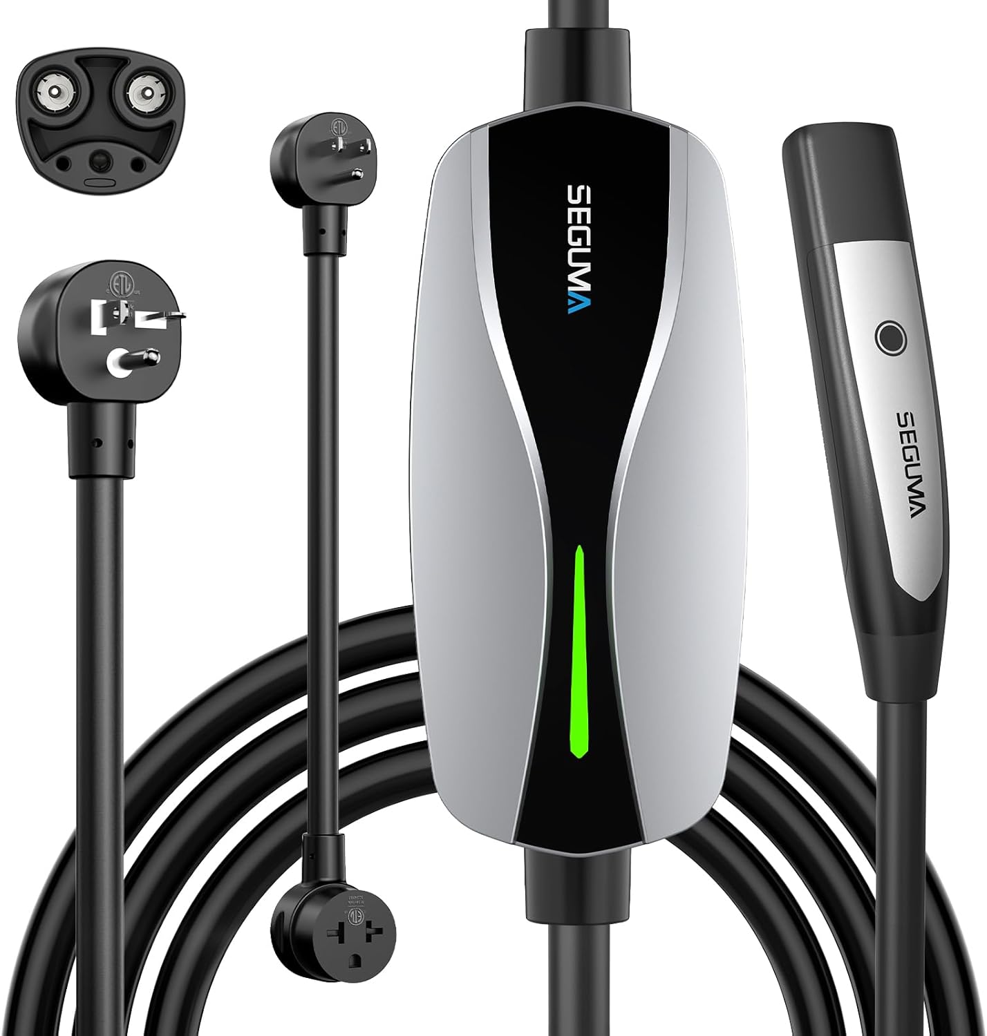 ETL Certified Level 1/2 EV Charger for Tesla, 12A/16A, Electrical Car Mobile Charger 25FT Extension Cable with 240V NEMA 6-20 Plug, 120V NEMA 5-15 Adapter, NACS Home Connector for Tesla Model-Y/3/S/X