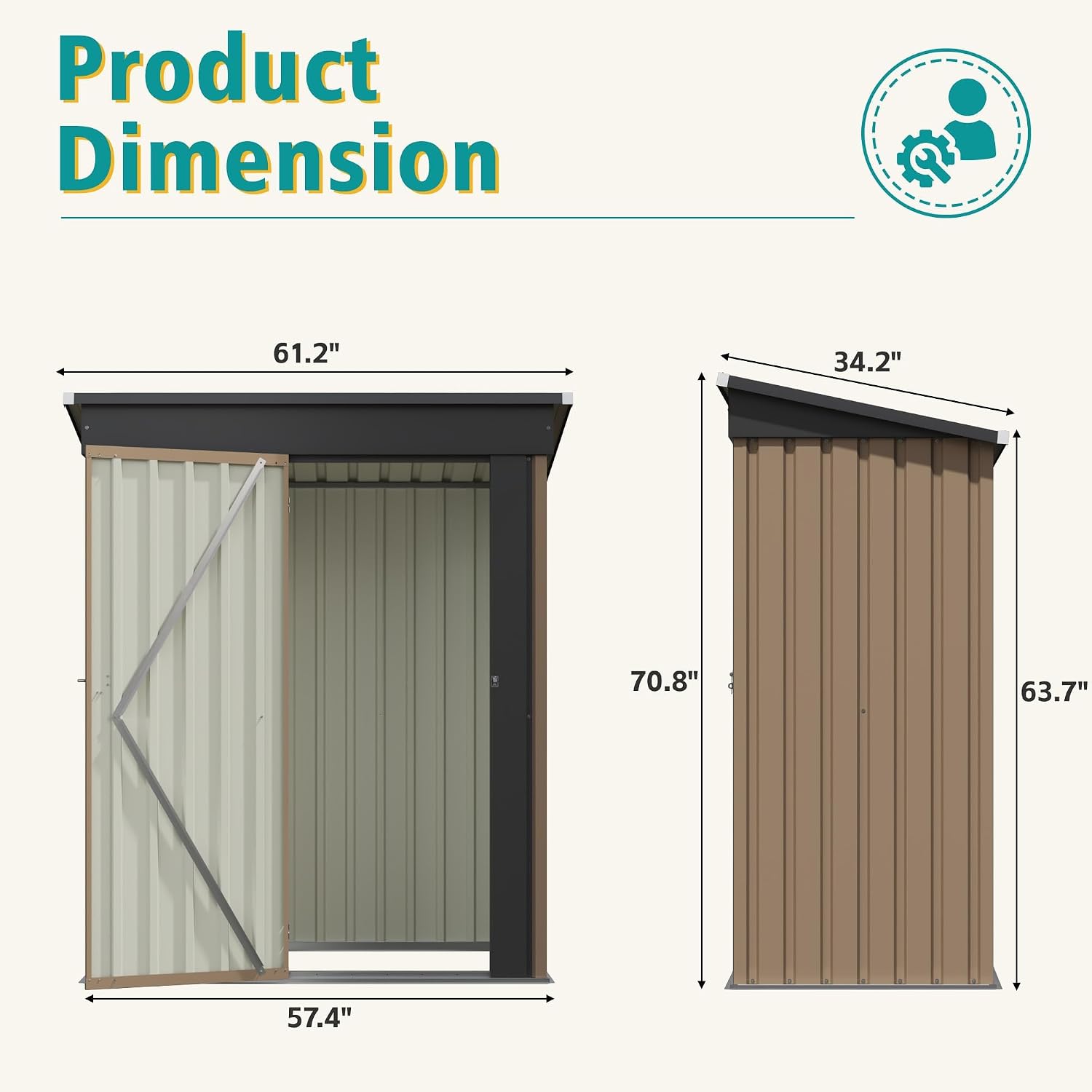 GUNJI 5 x 3 FT Shed Outdoor Storage Shed Metal Garden Shed with Lockable Door Outside Waterproof Tool Shed for Backyard, Patio, Lawn (Brown)