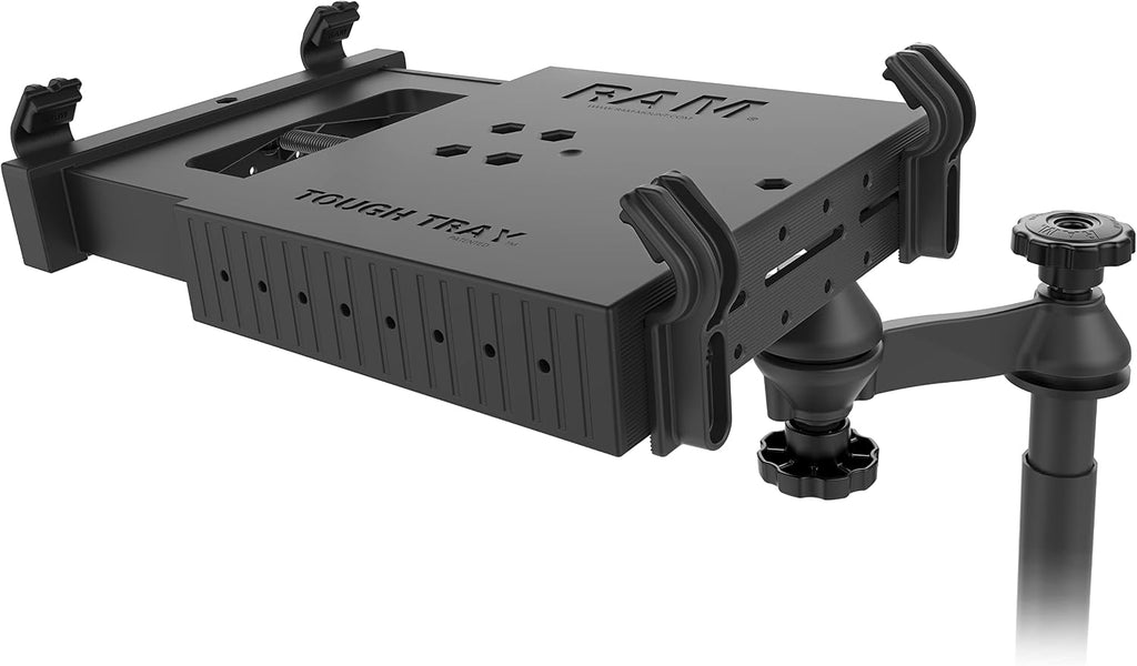 RAM MOUNTS No-Drill Laptop Mount for 2015–2026 Ford F-150 & 2017–2026 F-250–F-550, Seat Bolt Vehicle Mount with Dual Swing Arm, Adjustable Tele-Pole and Tough-Tray for 10'-16' Laptops RAM-VB-195-SW1