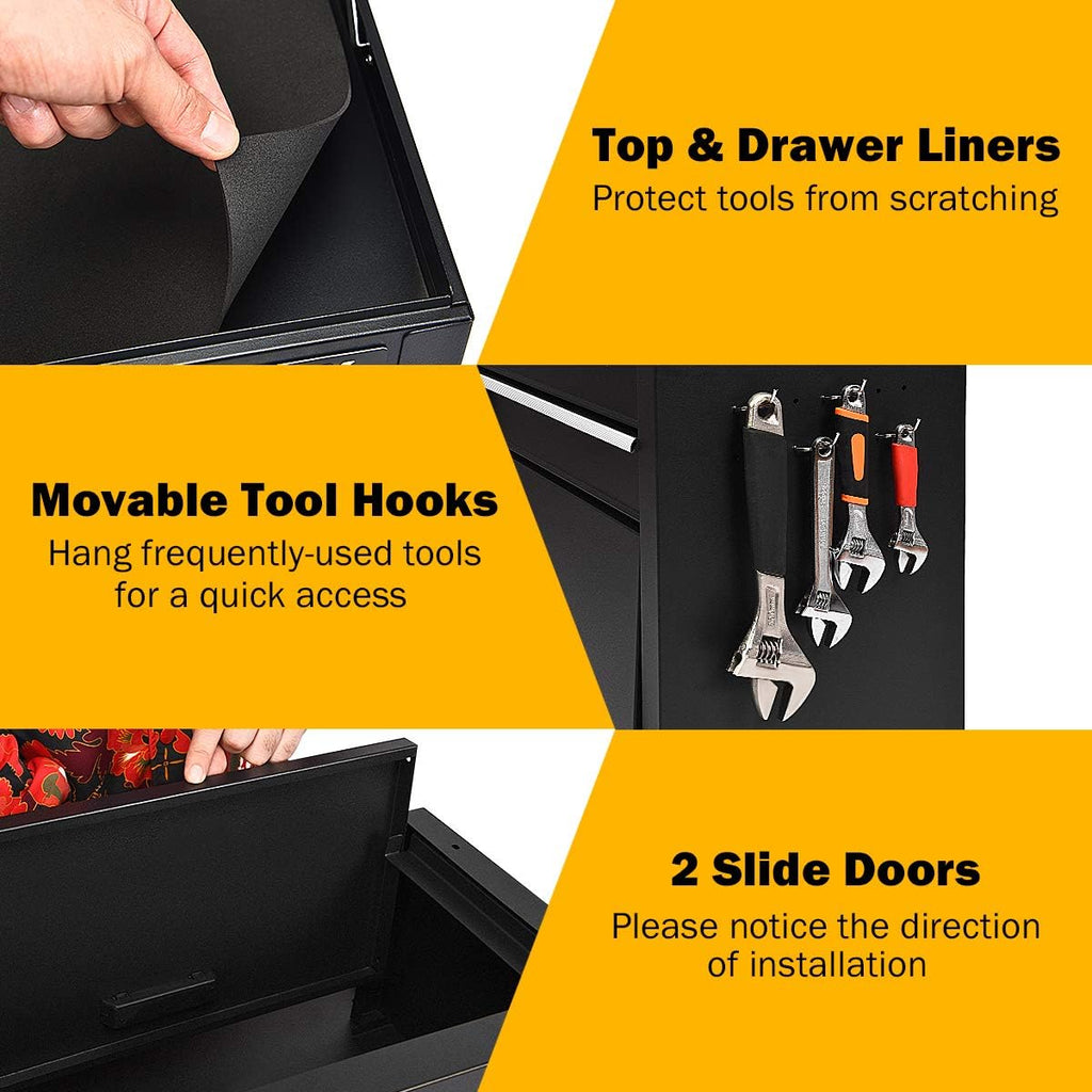 Goplus Tool Chest, 3-in-1 Rolling 6 Drawers Tool Cabinet with Detachable Top Toolbox, Middle Tool Storage, Universal Lockable Wheels, Protective Liner, Auto Lock, Metal Tool Box for Garage Workshop