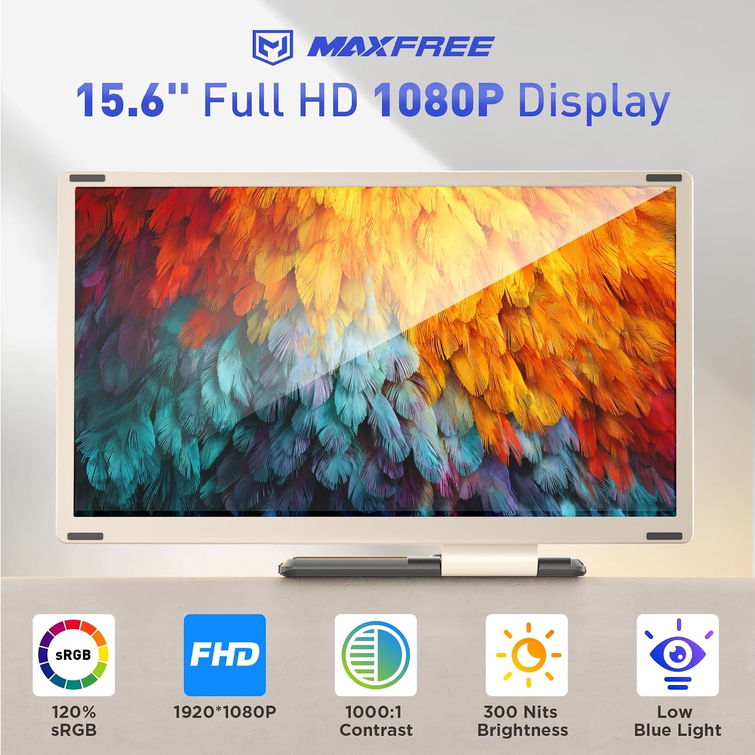 Maxfree S6 Laptop Screen Extender, 15.6'' 1080P Monitor Extender, 11 Display Modes, Plug & Play, Detachable Screen Triple Monitor for Laptop 13'-17.3', Compatible with Mac/Windows/Android/Switch, Gold