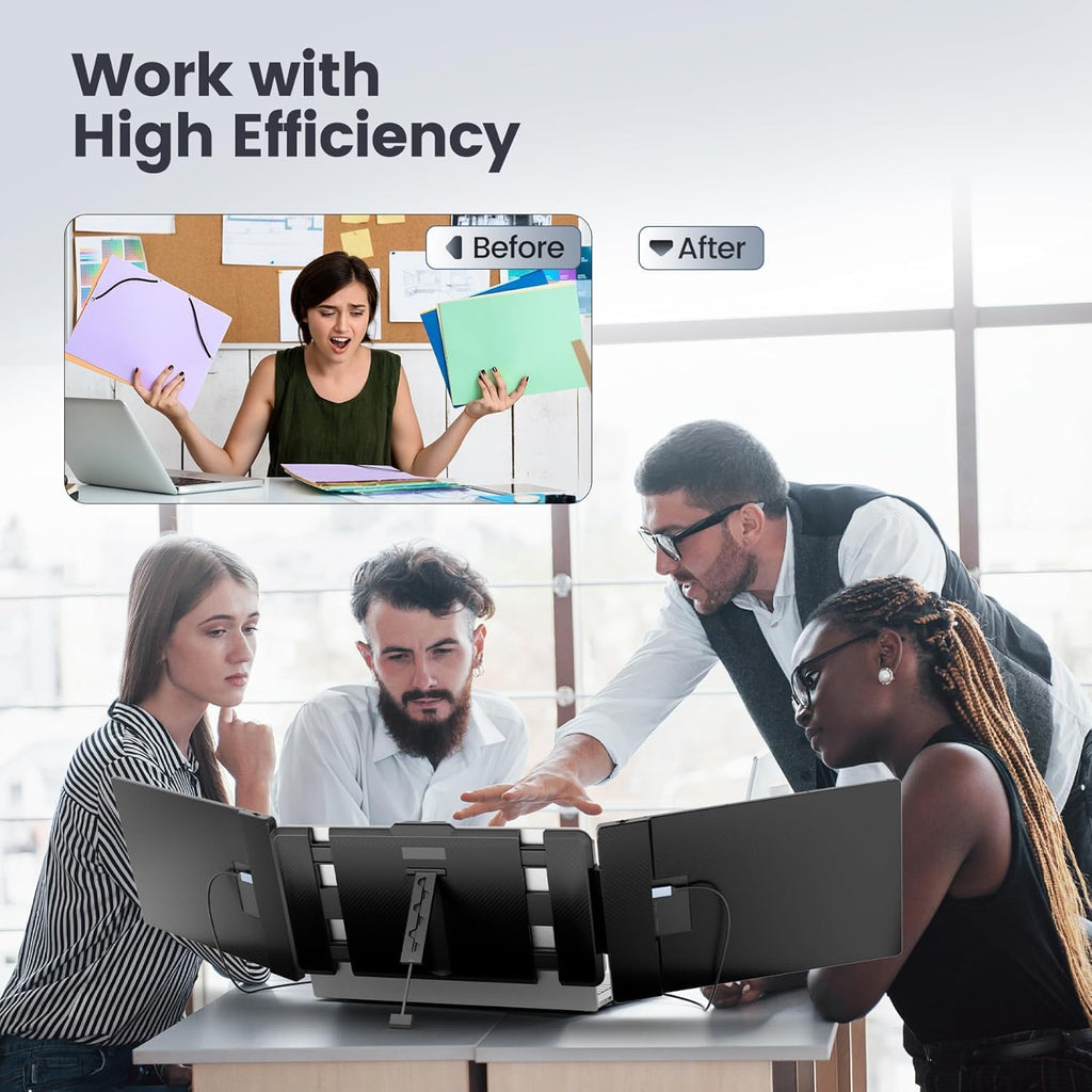 Teamgee 14' Laptop Screen Extender, FHD 1080P IPS Triple Portable Monitor for 13''-17' (Diagonal) Laptop, HDMI/USB-A/Type-C Plug & Play, Built-in Speakers & Adjustable Stand, for Mac/Wins/Android/Dex