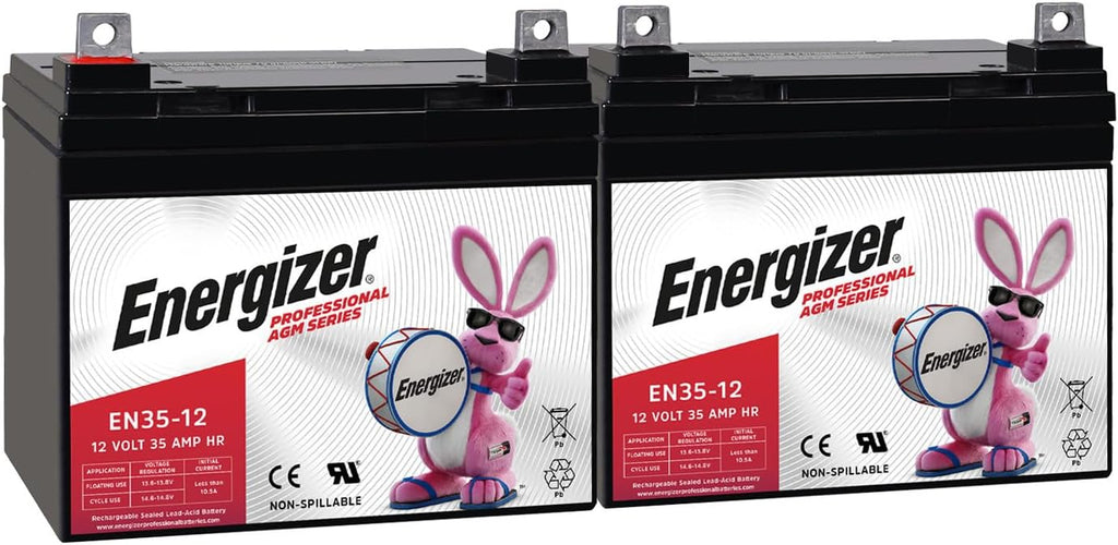 Energizer EN35-12 - 2 PACK - 12 Volt 35 Amp Hr, Long Lasting Sealed Lead Acid AGM Rechargeable Battery Ideal For Use In Wheelchairs, Electric Scooters, Backup Power, and more