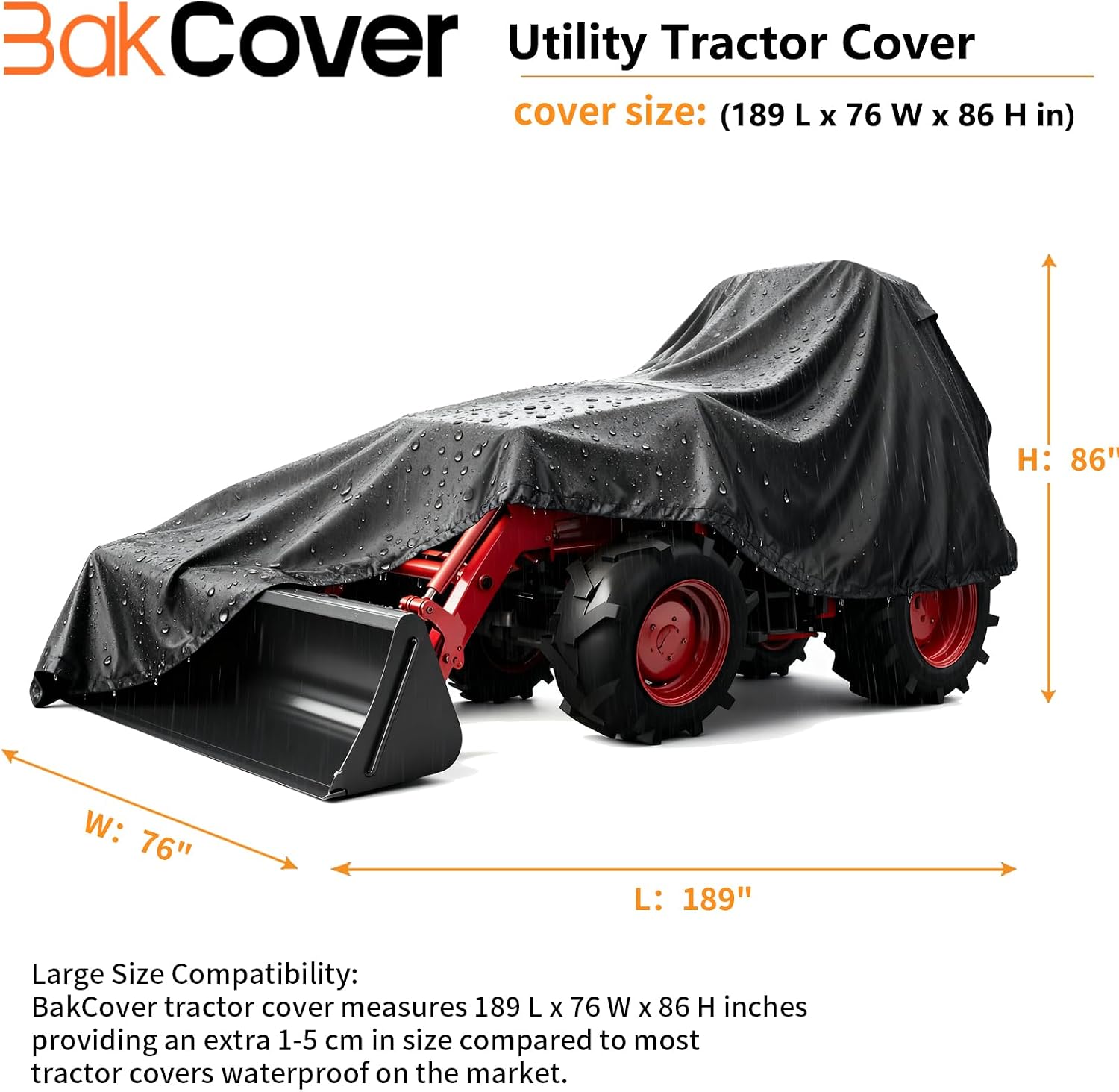 Tractor Cover, Utility Tractor Covers Waterproof Heavy Duty, Compatible with John Deere, Kubota, Mahindra, 600D Waterproof UV Protection Dustproof (189 L x 76 W x 86 H in)