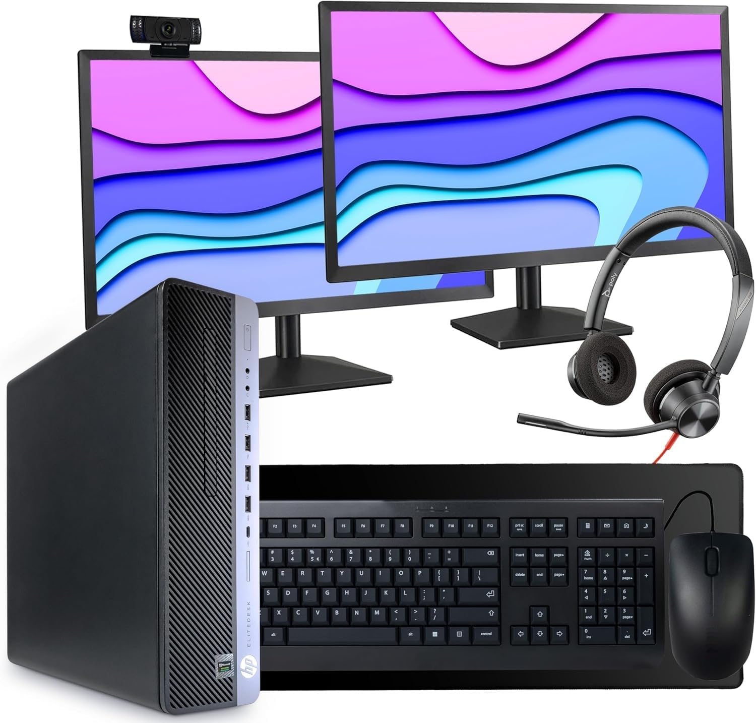 HP EliteDesk 800 G4 PC Computer, Intel i5-8500, 32GB DDR4 RAM, 1TB NVMe, Windows 11 Pro, Headset, WiFi 6 AX200, Keyboard & Mouse, Dual 24' LCD (Renewed) (Home Office Starter Bundle)