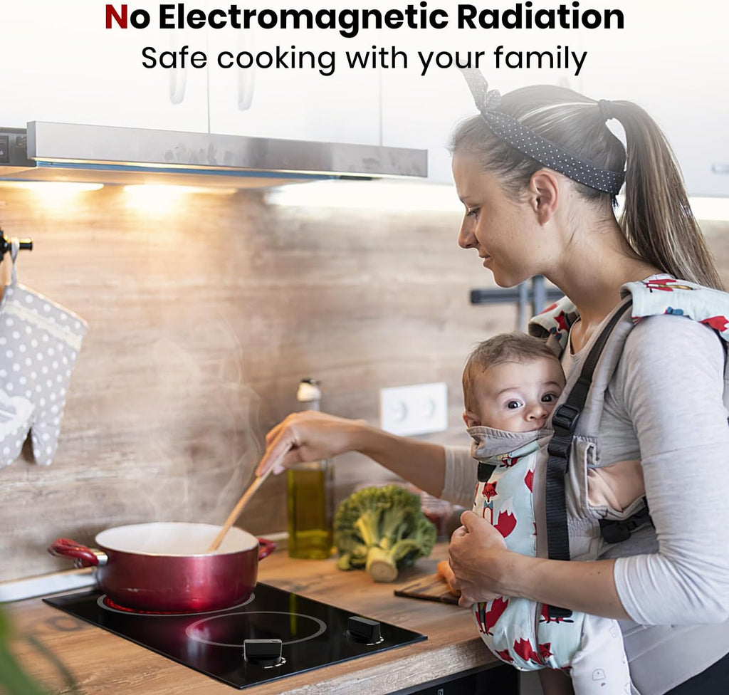 GASLAND 2 Burner Electric Cooktop 12 Inch, 3000W Built-in Radiant Stovetop Double Burner CH30BS, 220-240V Ceramic Cooktop with 7 Power Levels, Mechanical Knob Control, Hot Warning, Hardwired