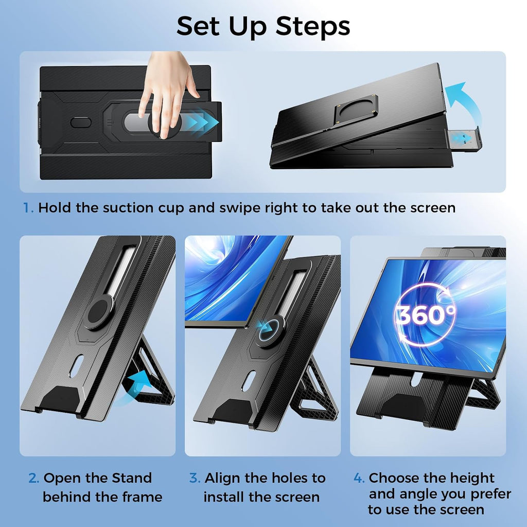 Laptop Screen Extender 16.1', 1200P FHD, Portable Monitor 360° Rotating Detachable Stand, Height Adjustable Monitor Extender for Laptop 13-17.5', Plug-Play for Tablet, PC, Phone, etc