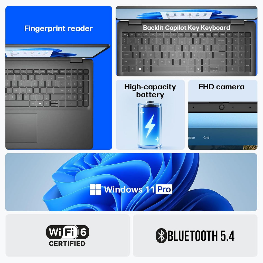 Dell Inspiron 16 Touchscreen Laptop for Business, Intel Core 7 150U (Up to 5.4 GHz), 16' FHD+, 300 nits Display, 32 GB DDR5, 5200 MT/s, 1 TB SSD, Backlit Keyboard, Wi-Fi 6E, Windows 11 Pro, Copilot-Ai