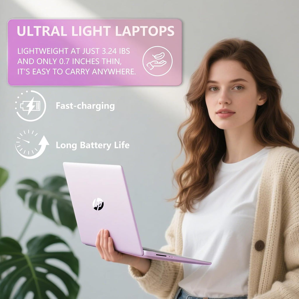 HP 14 Elite Laptop, 16GB RAM, 1.12TB Total Storage (128GB UFS+1TB Cloud), Honey Lavender, Office 365, Intel 4-Core, Win11, Copilot AI, 11Hr Battery, Alpacatec Mouse
