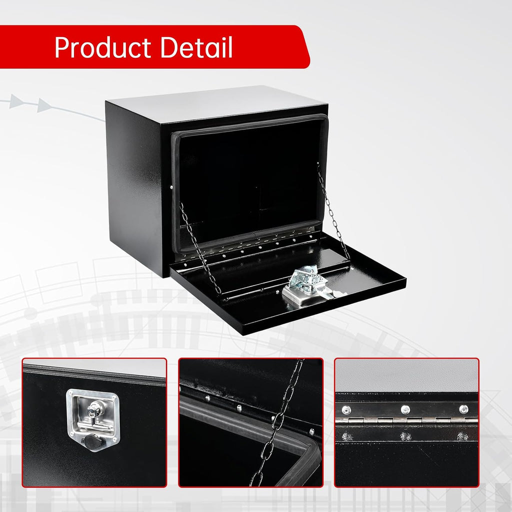 18'' Inch Steel Underbody Truck Tool Box & T-Handle Latch Heavy Duty For Trucks Trailers RV ATV Pickup Trucks Flatbeds Organization Storage Job Tool Chest -18'(L) x 12'(W) x 14'(H) Black