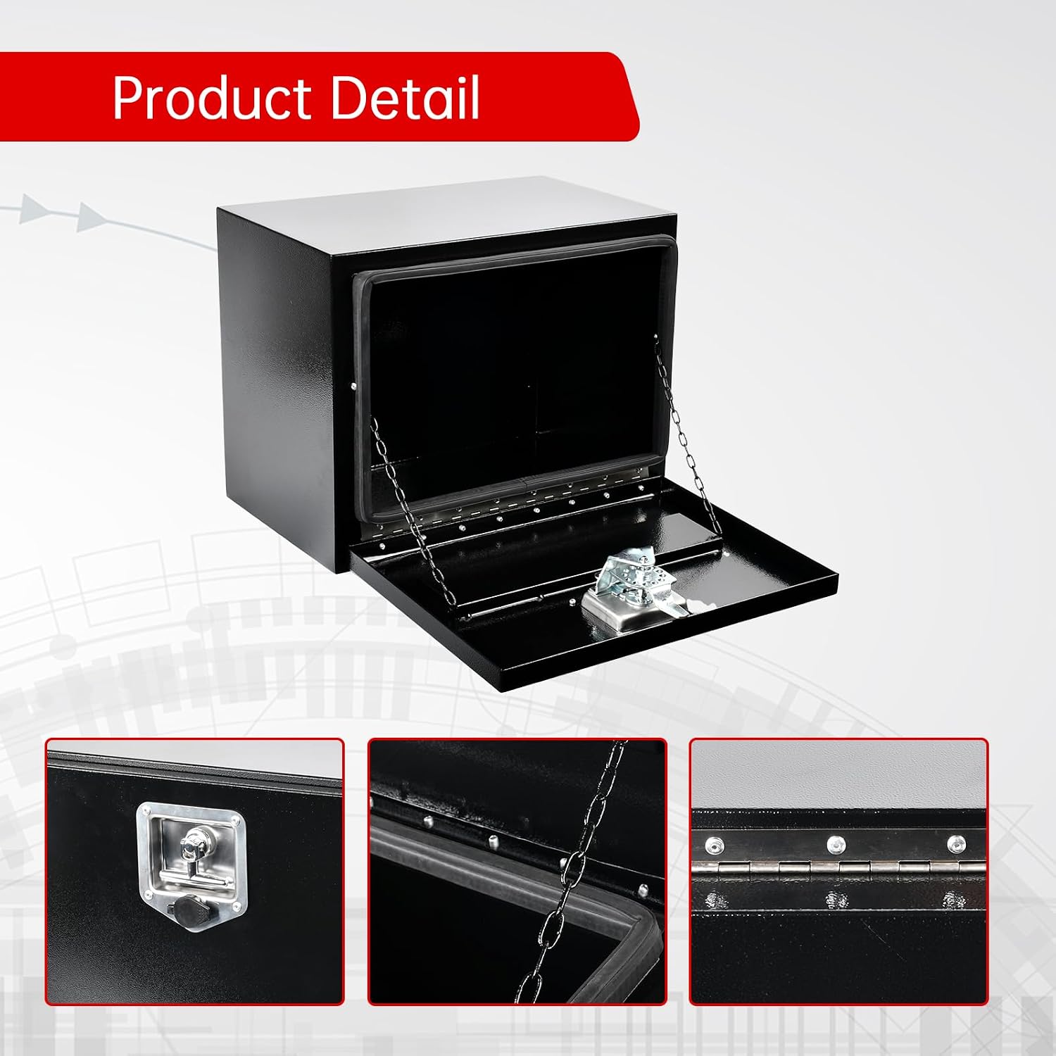18'' Inch Steel Underbody Truck Tool Box & T-Handle Latch Heavy Duty For Trucks Trailers RV ATV Pickup Trucks Flatbeds Organization Storage Job Tool Chest -18'(L) x 12'(W) x 14'(H) Black
