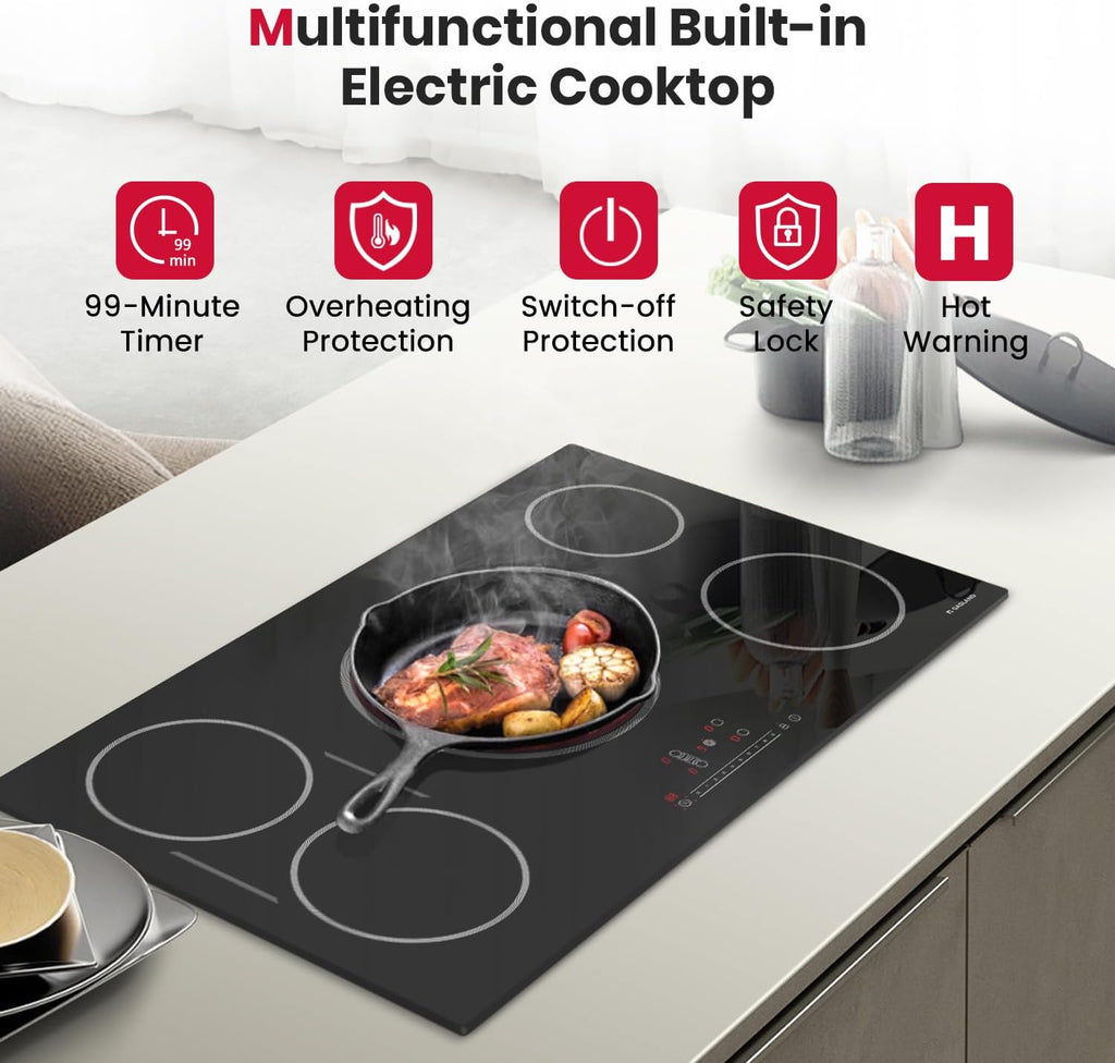 GASLAND 36 Inch Electric Cooktop, 5 Burners Glass Stove Top, ETL & FCC Certificated, 9200W Built-in Radiant Ceramic Cooktop, Slide Touch Control, Child Safety Lock, Hot Surface Indicator, 220V