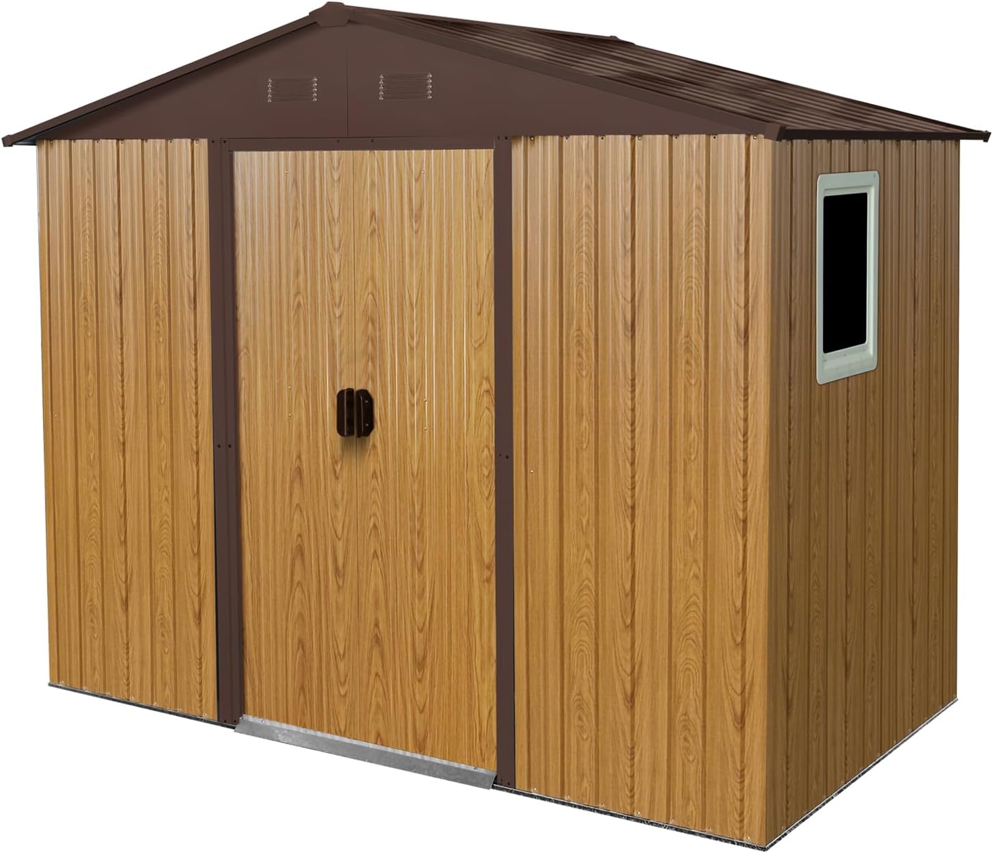 8 x 4 FT Outdoor Storage Shed, Metal Garden Shed with Floor Frame, Tool Shed Outdoor Storage with Lockable Sliding Doors & Window & Air Vents, Storage House Waterproof for Backyard, Lawn, Coffee