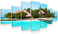Startonight Large Canvas Wall Art Beach - On the Deck to the Rocky Island - Huge Framed Modern Set of 7 Panels 40' x 95'