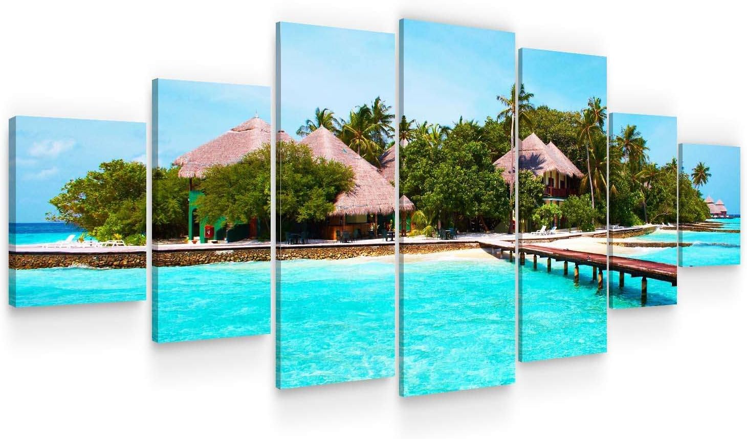 Startonight Large Canvas Wall Art Beach - On the Deck to the Rocky Island - Huge Framed Modern Set of 7 Panels 40' x 95'