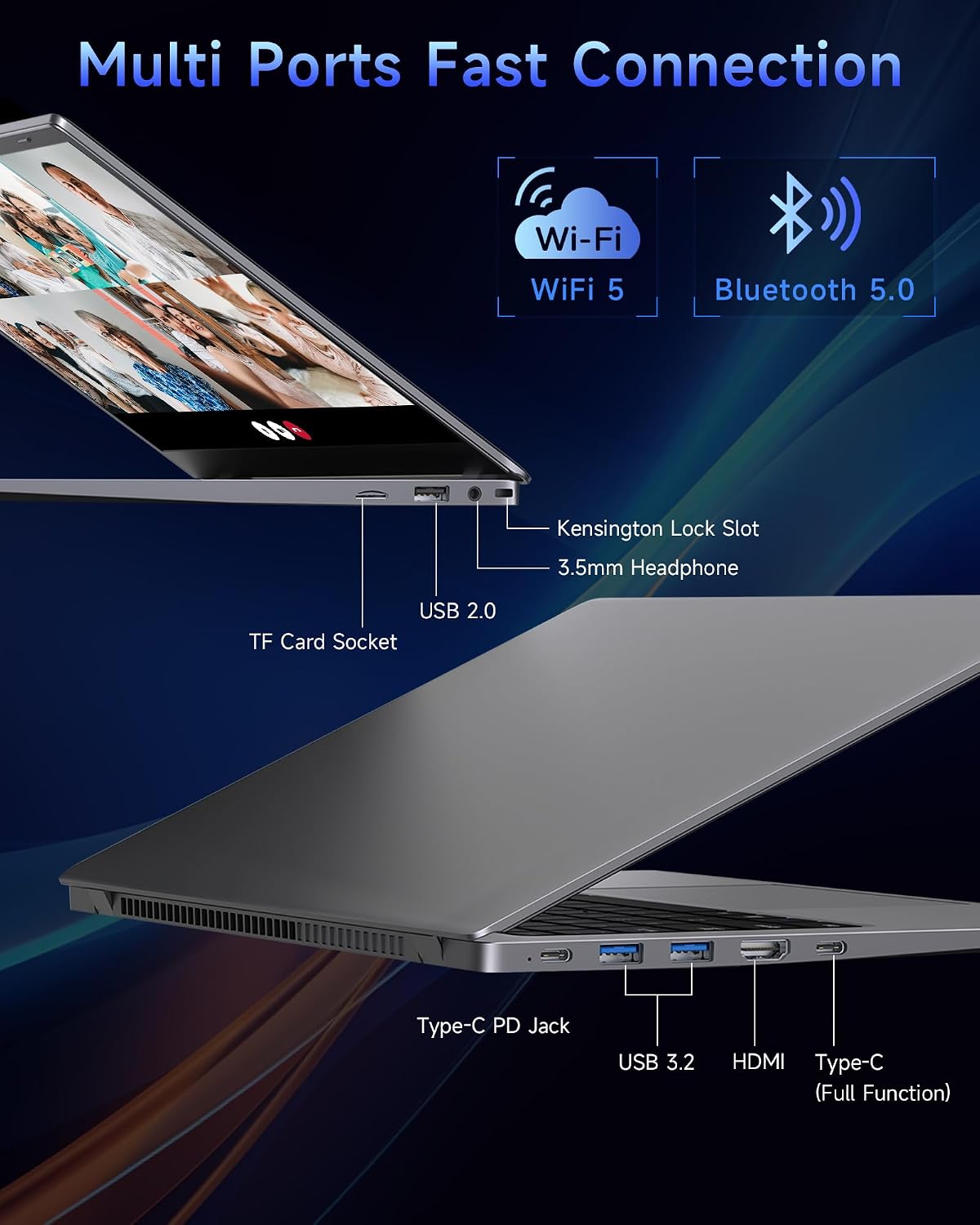 14' Laptop Computer,Pentium Gold 6500Y (Up to 3.4GHz), 32GB RAM 1TB SSD, Grey Laptops with Type-C, HDMI, USB3.2, BT5, WiFi 5, Lightweight Business Laptop