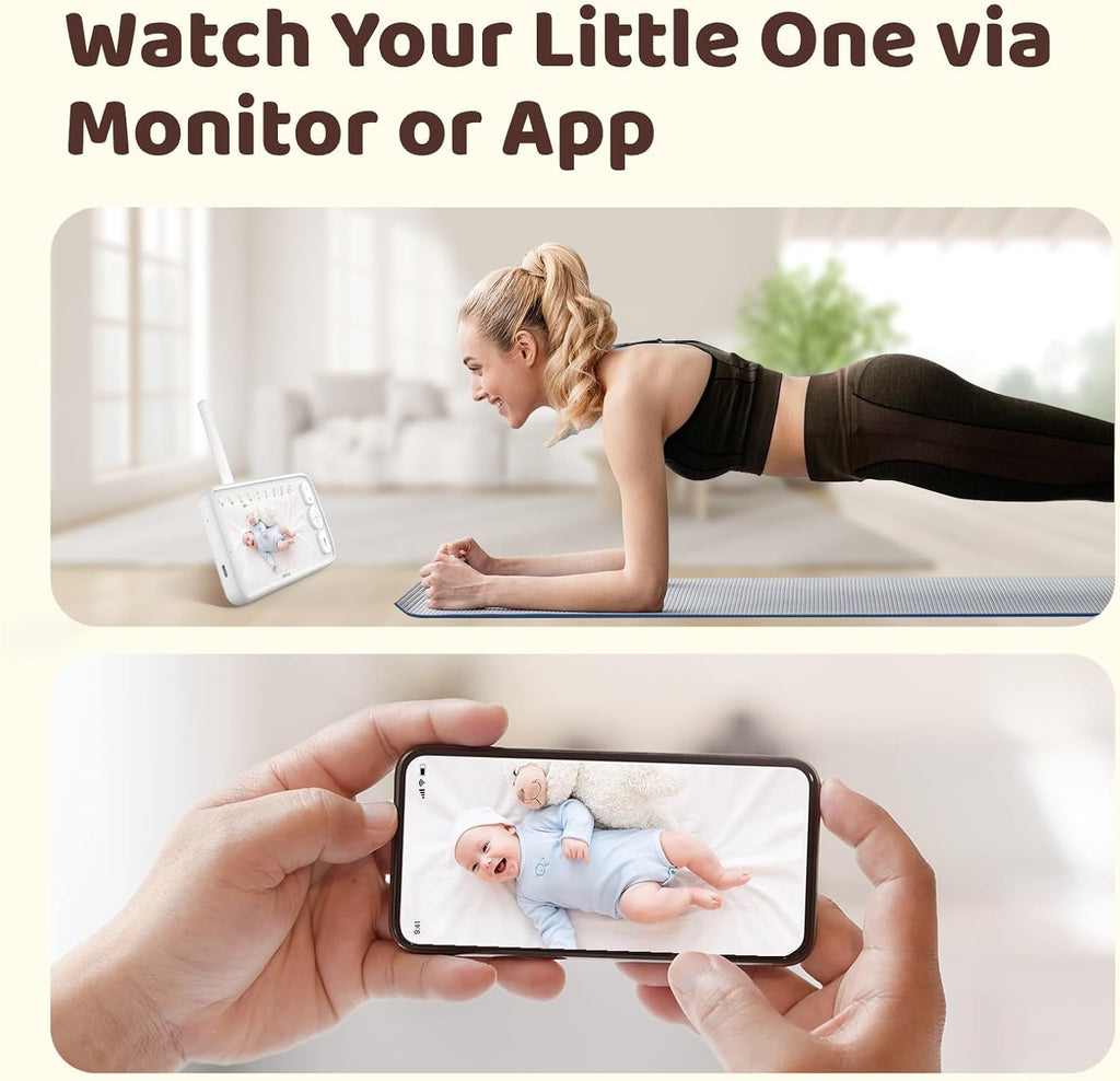 NETVUE Peekababy Baby Camera Monitor Video - Baby Monitor with Camera and Audio, 5' Display, 2-Way Talk, 4 in 1 Bracket Meets The Needs in All Scenarios, Smart Phone App, Cry Detection