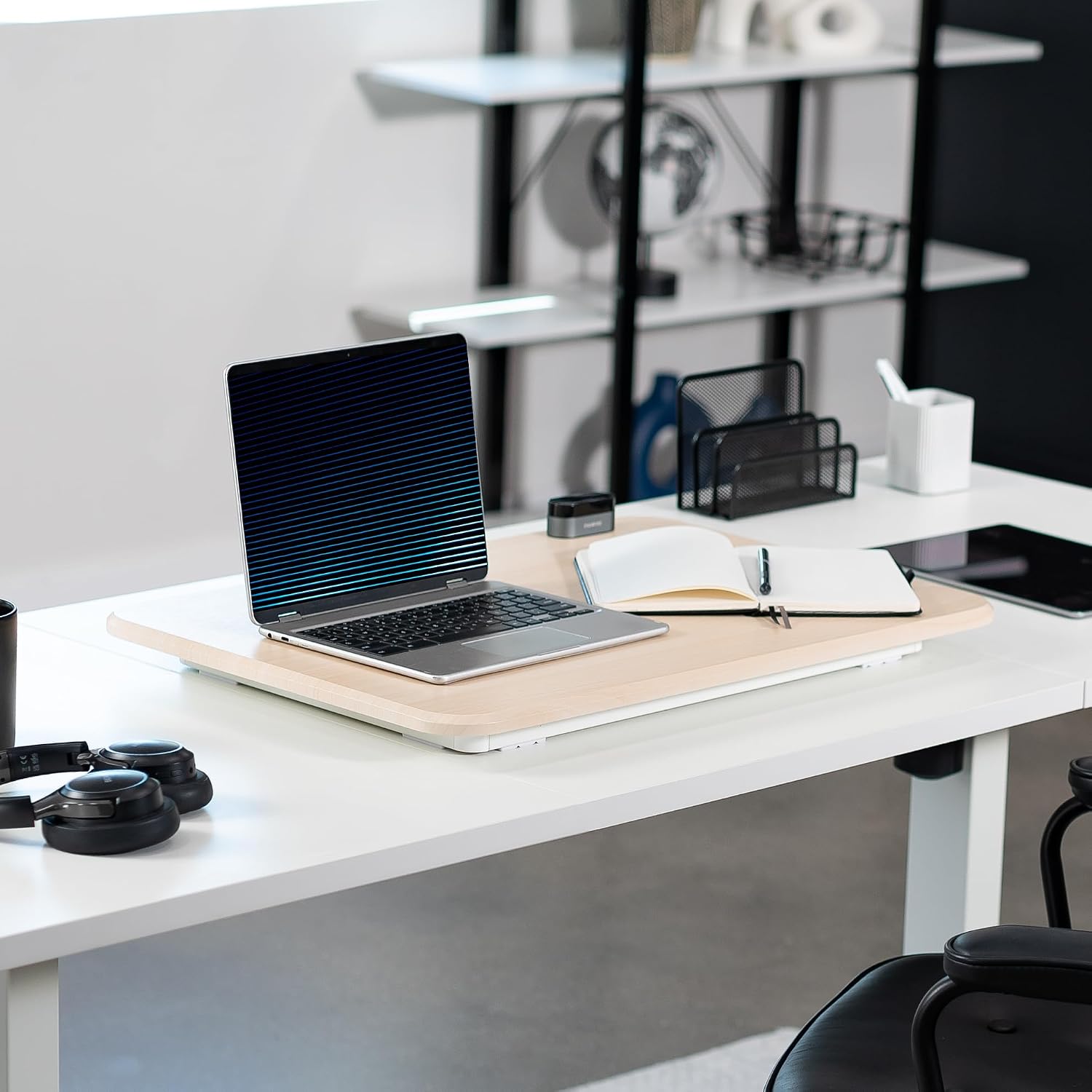 VIVO Ultra-Slim Single Top Height Adjustable Standing Desk Riser, Compact Sit Stand Desktop Converter for Monitor or Laptop, Light Wood, DESK-V001JF