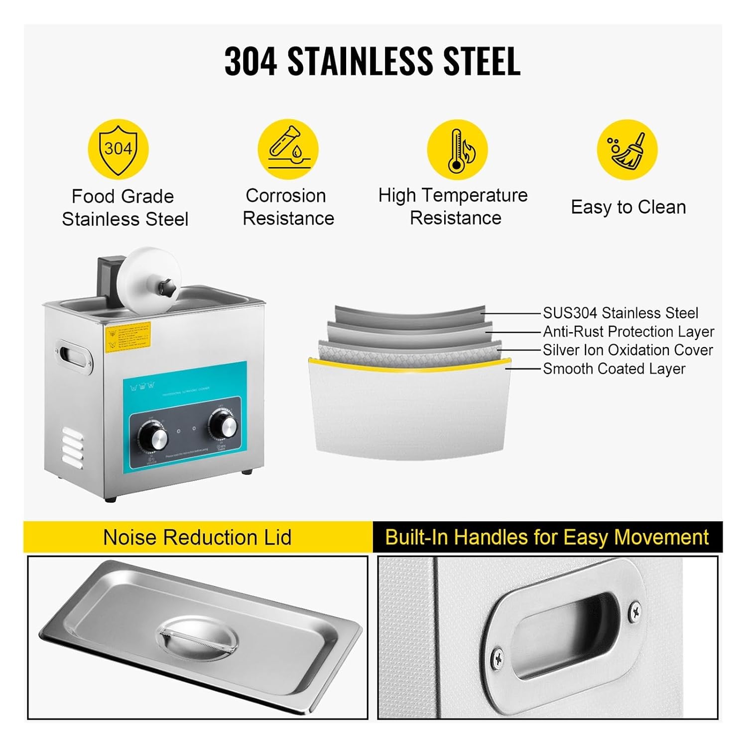 Ultrasonic Cleaners, 6L Knob Ultrasonic Vinyl Record Cleaner Mini Portable Washing Machine Ultrasound Dishwasher Contact Lenses Jewelry