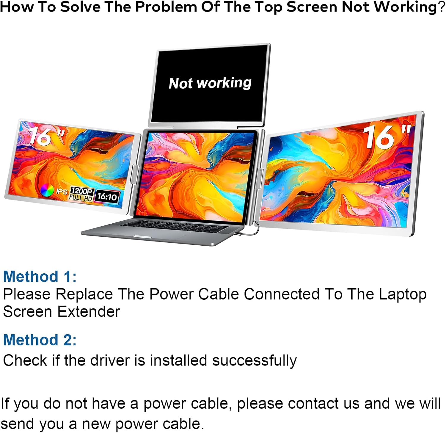 16' Laptop Screen Extender Monitor Portable, Quad Monitor, Just 1 Cable for 3 Screens, FHD 1200P IPS Laptop Extender Compatible with Wins/Mac for 13.6' - 18.5' Laptops