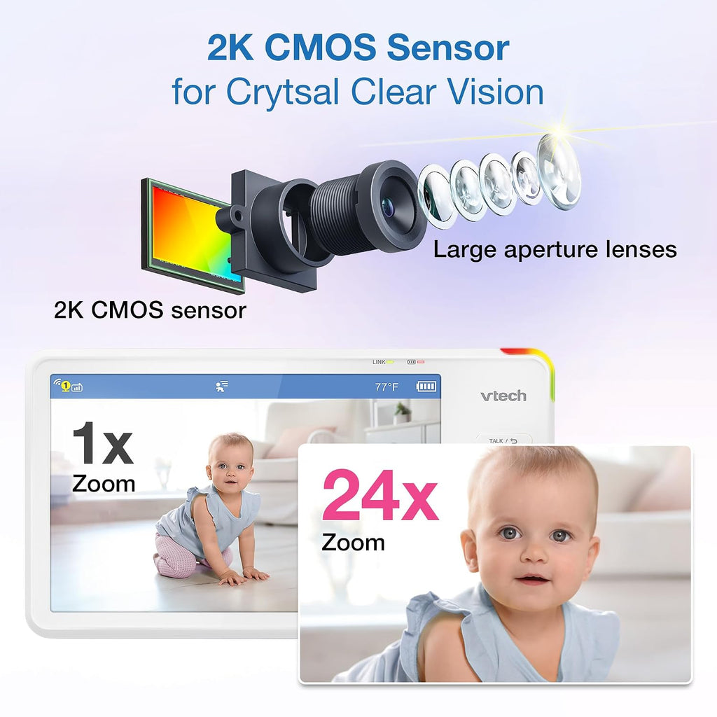 VTech Smart WiFi 7' HD Display Video Baby Monitor, 1080p HD Camera via App, Pan-Tilt-Zoom, Night Light, 2-Way Talk, 2K CMOS Video Sensor, Wide-Angle Viewing, Rechargeable Battery, Free App: RM7866HD