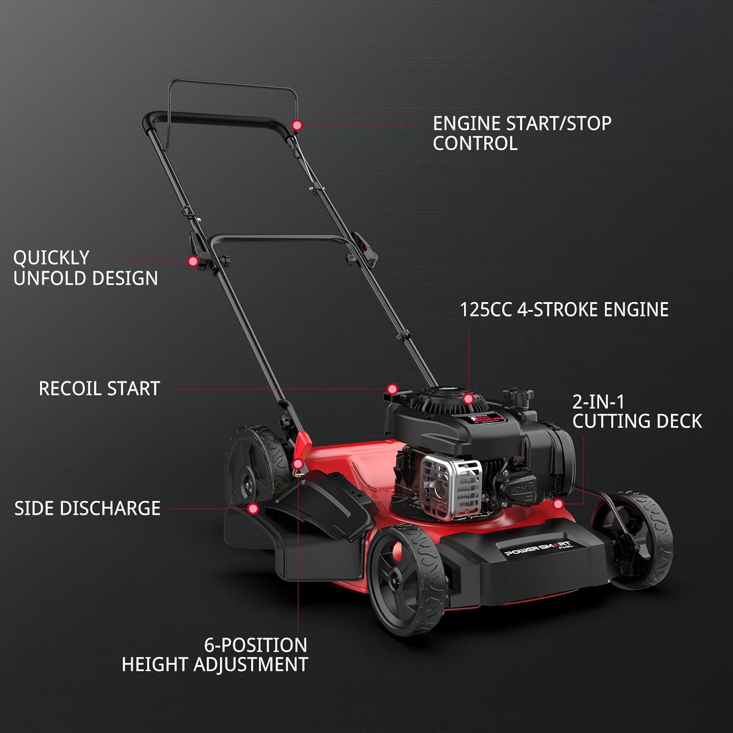 PowerSmart 21 in. Gas Lawn Mower with 125cc Briggs and Stratton E300 Engine, 2-in-1 Push Mower with Mulching & Side-Discharge