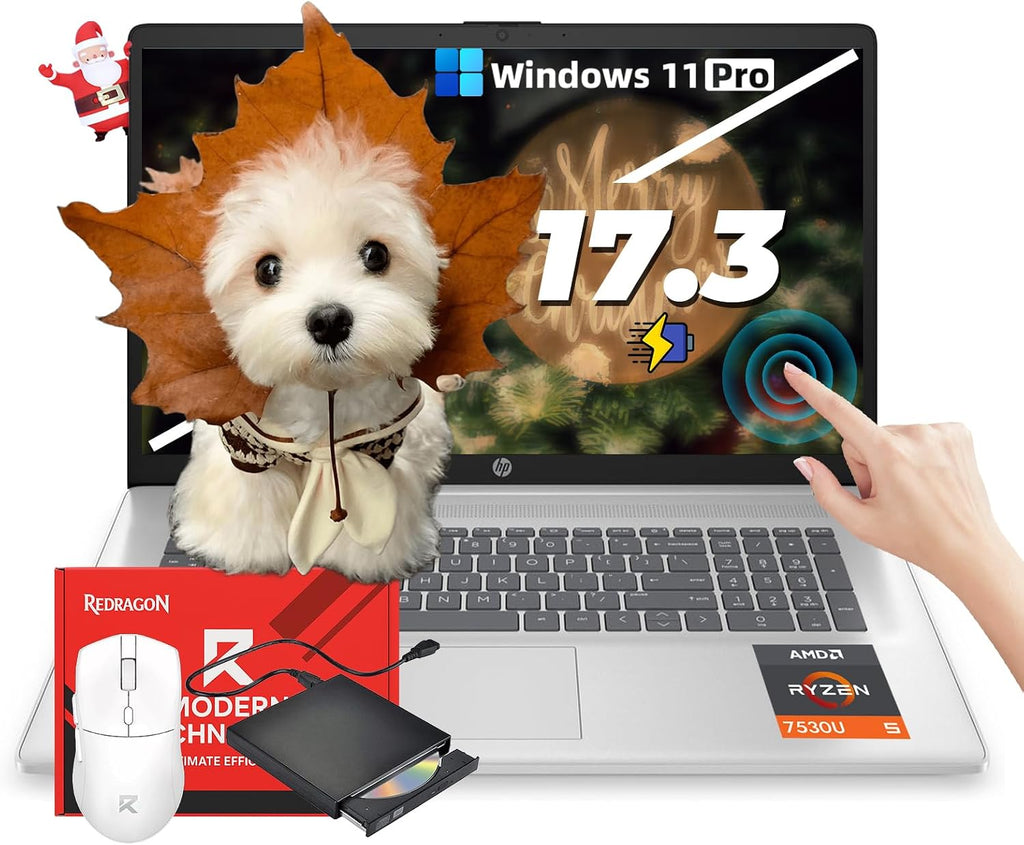 HP 17.3-inch Flagship Touchscreen Laptop - Win 11 Pro • AI-Powered Copilot • AMD R5-7530U(up to 4.5GHz) • 17.3' HD+ BrightView Display • Wi-Fi 6, w/Redragon Accessories (64G RAM, 2TB SSD)