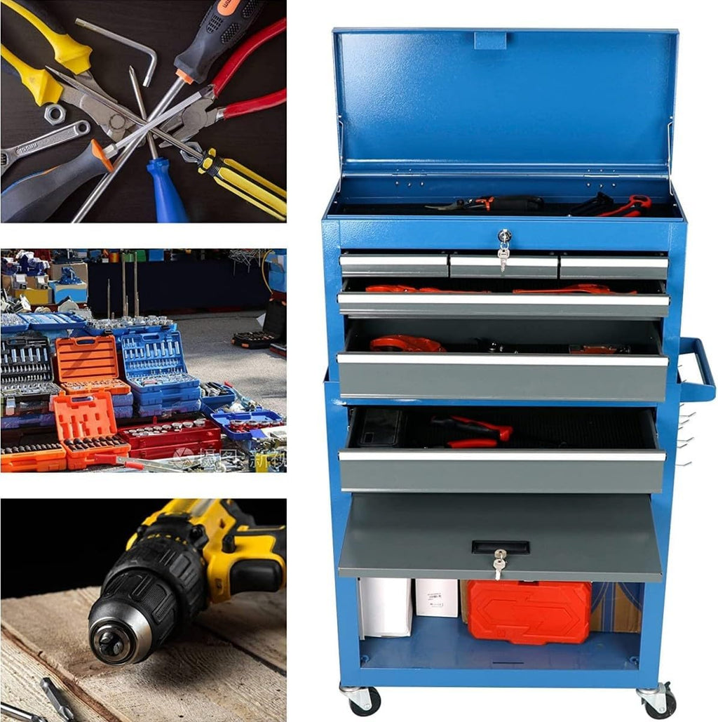 Rolling Tool Chest,8-Drawer Tool Chest with Wheels, Removable Toolbox Organizer,Detachable Large Tool Storage Cabinet with Lock & 10 Hooks & 8 Drawer Organizers,Suit for Garage,Warehous